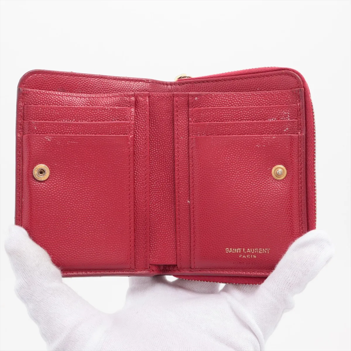 Cassandra YSL Logo GUE403723 Leather Compact Wallet Red — view 3