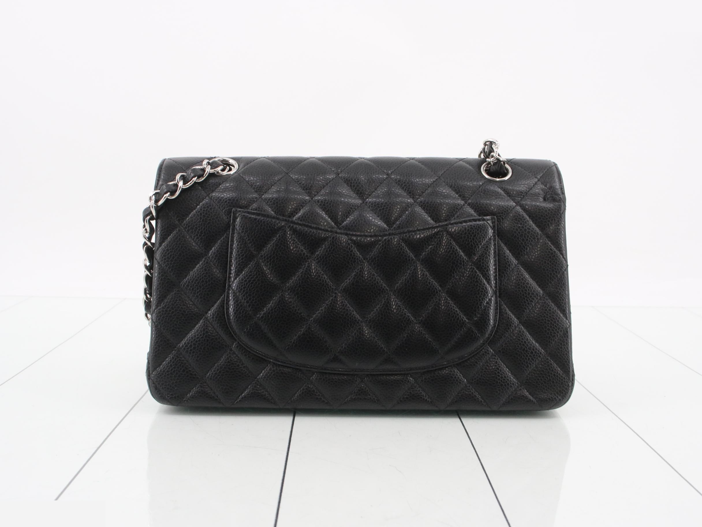 No. 19 Black caviar leather with silver hardware, double flap — view 2