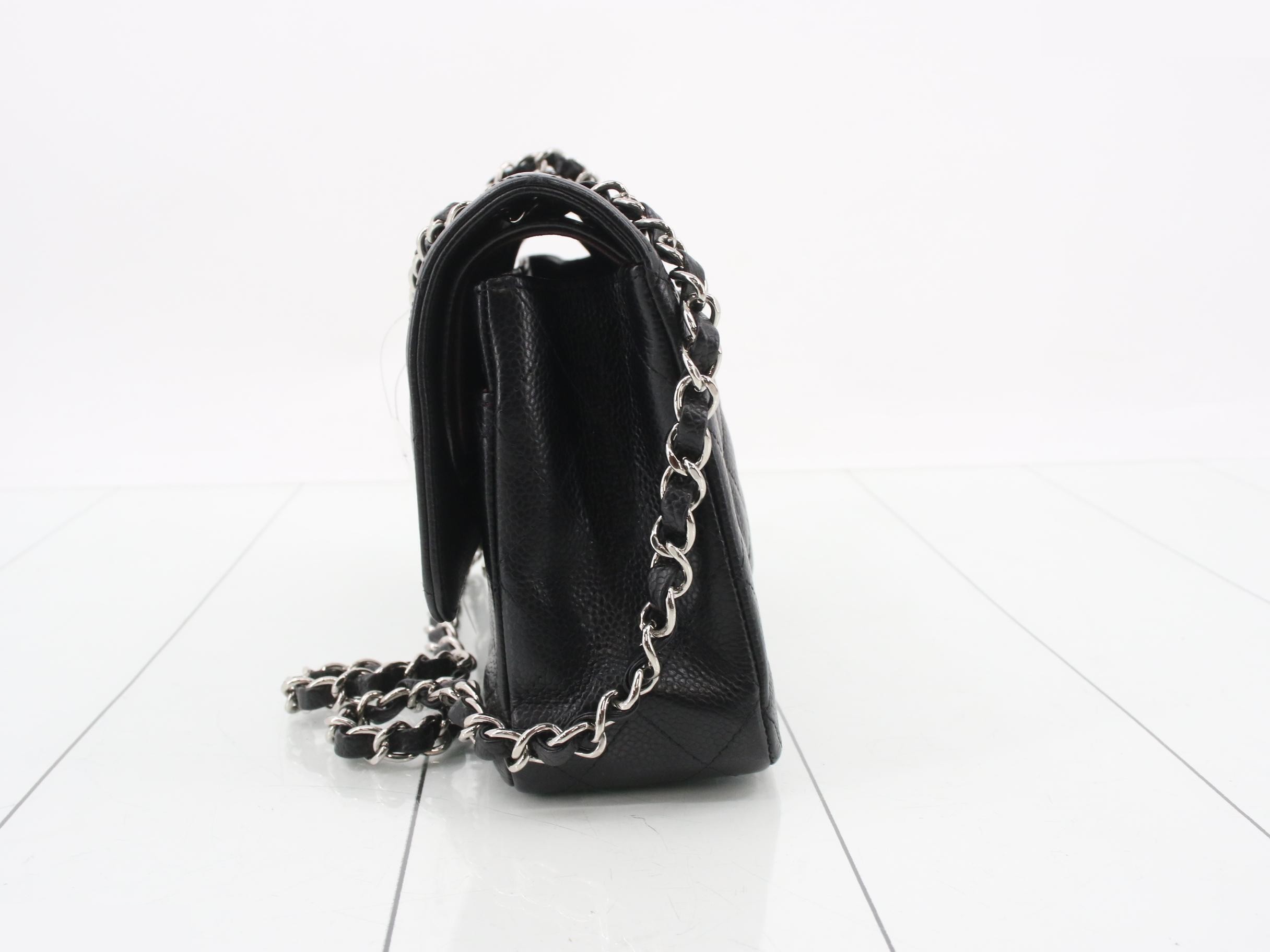 No. 19 Black caviar leather with silver hardware, double flap — view 3