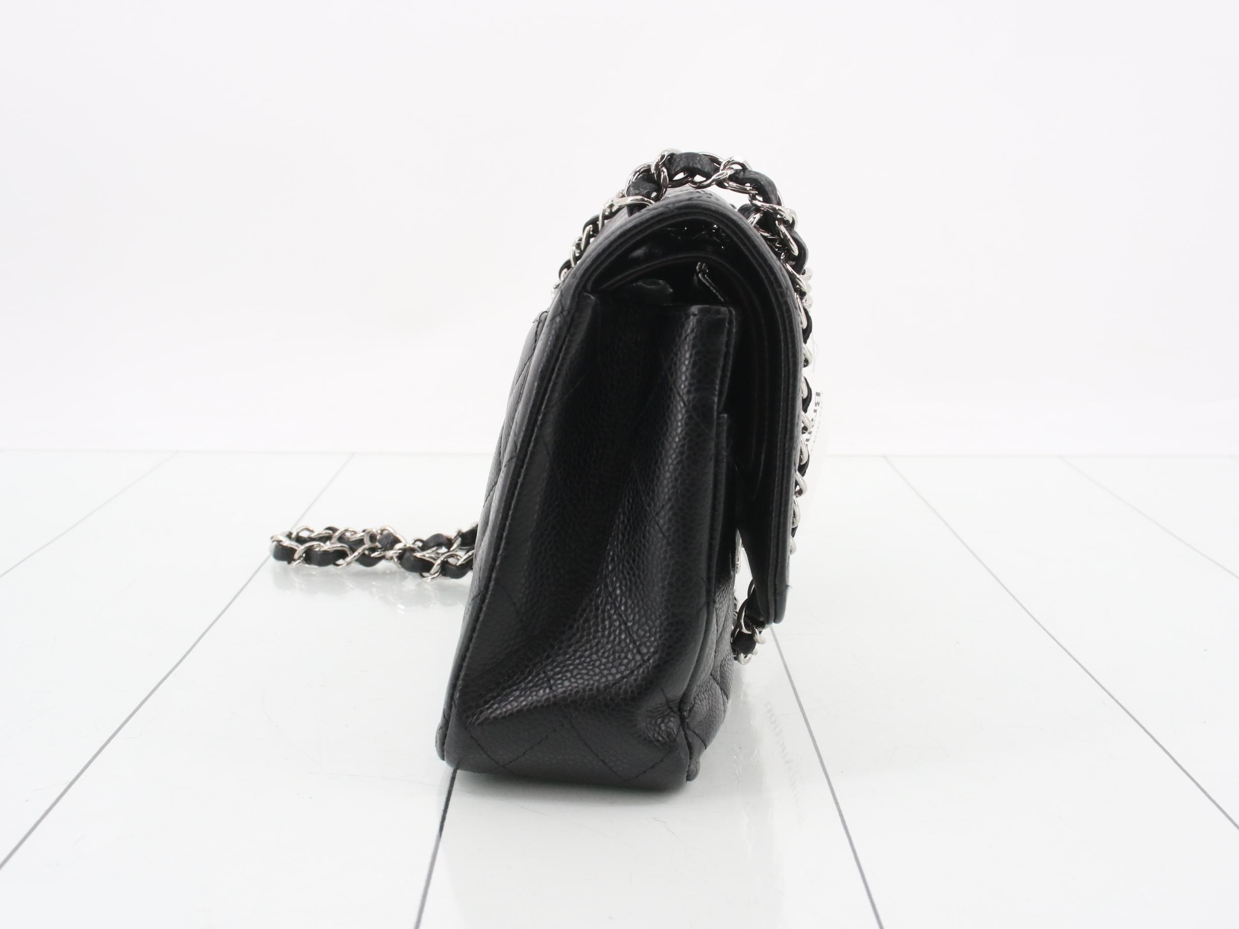 No. 19 Black caviar leather with silver hardware, double flap — view 4