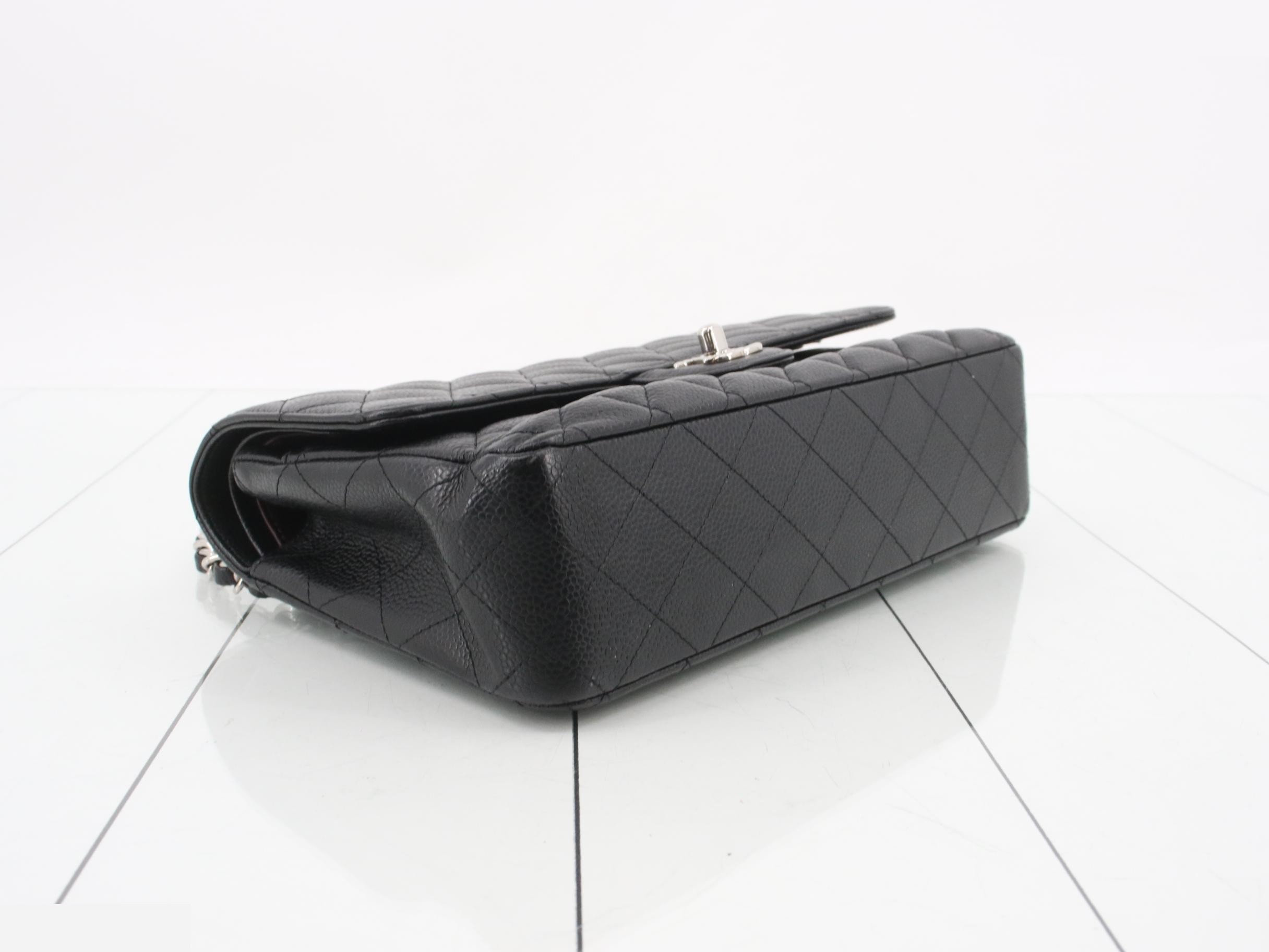 No. 19 Black caviar leather with silver hardware, double flap — view 5