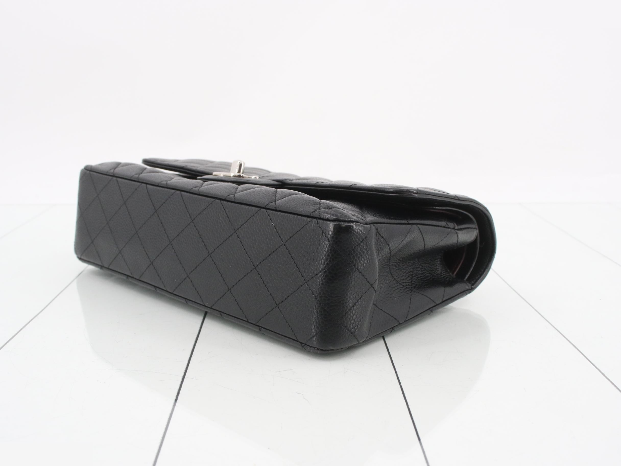 No. 19 Black caviar leather with silver hardware, double flap — view 6