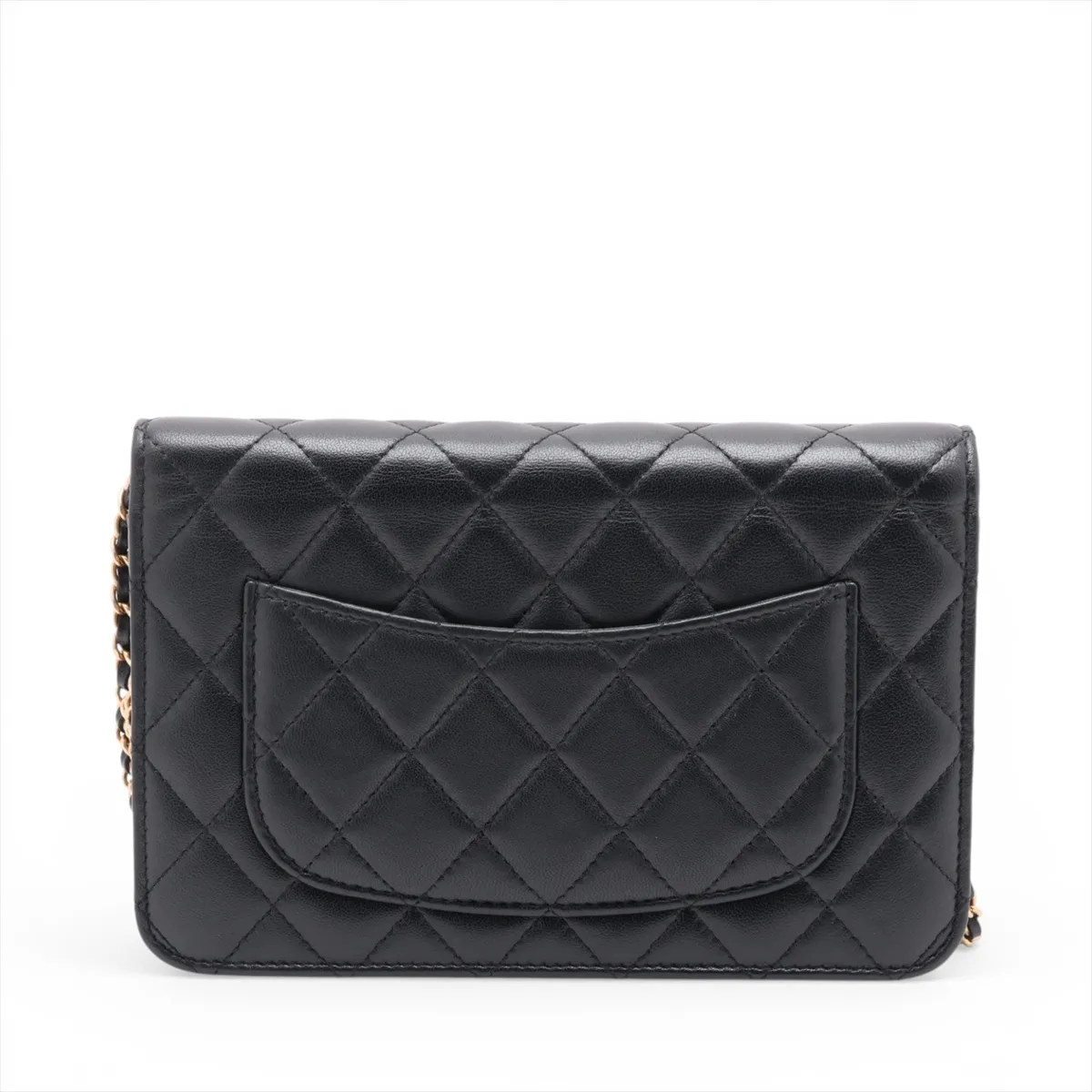 Matelassé Lambskin Chain Wallet, Black with Gold Hardware, J87TGUJ3, Random Plate — view 2