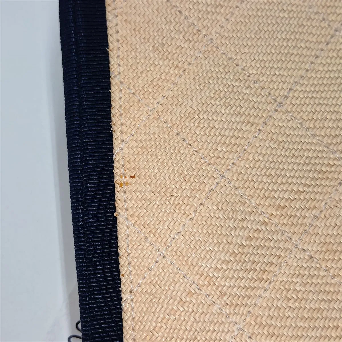 Matelassé Straw x Nylon Chain Tote Bag, Beige x Navy, Gold Hardware — view 11