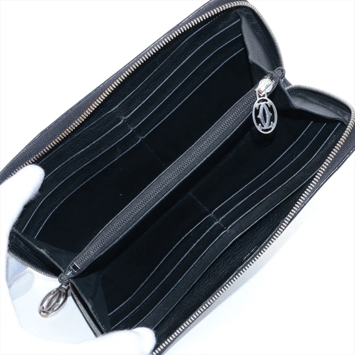Happy Birthday Patent Leather Round Zip Wallet, Black — view 3