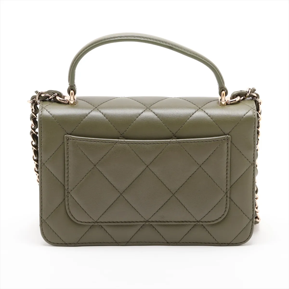 Matelassé Lambskin 2-Way Handbag, Green with Gold Hardware, NLJ286EK, Random Plate — view 2
