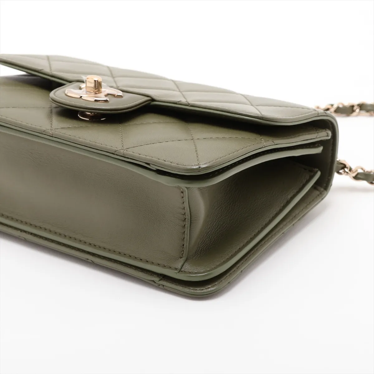 Matelassé Lambskin 2-Way Handbag, Green with Gold Hardware, NLJ286EK, Random Plate — view 3