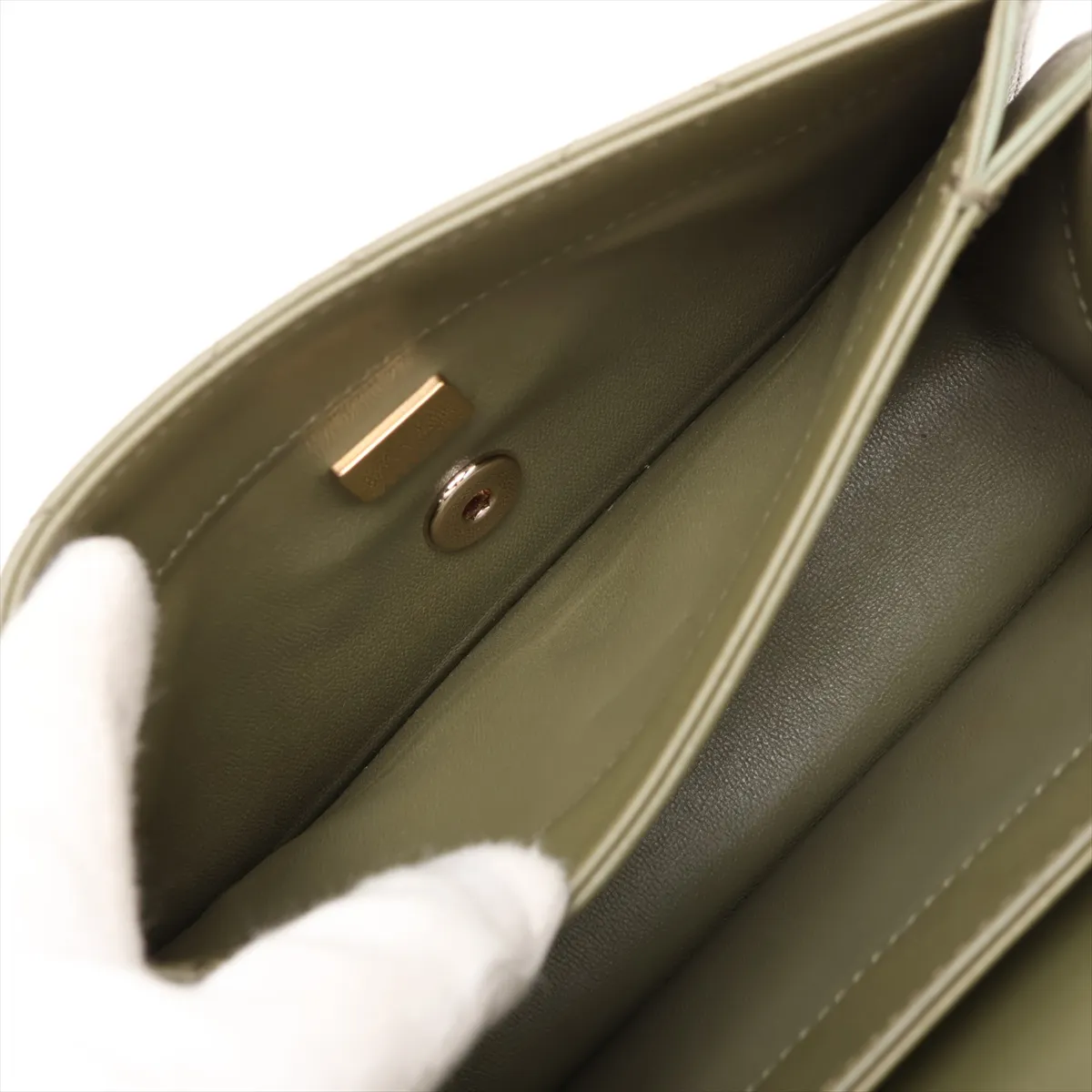 Matelassé Lambskin 2-Way Handbag, Green with Gold Hardware, NLJ286EK, Random Plate — view 7
