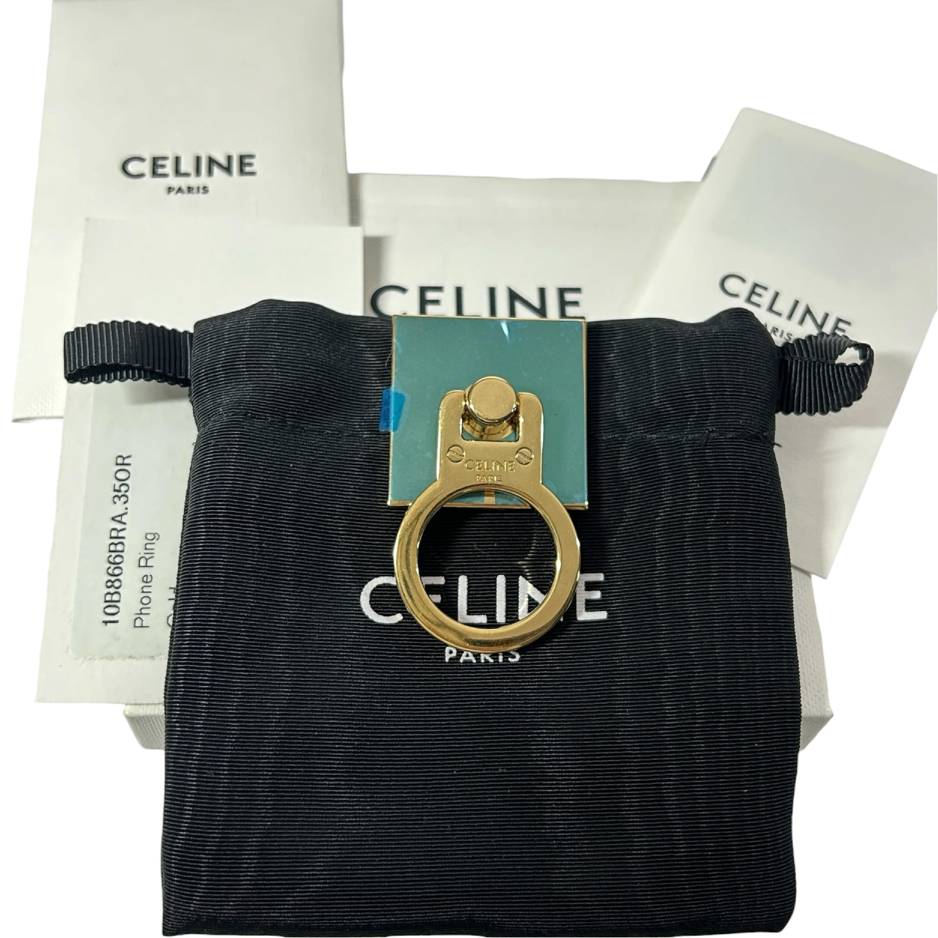 Unused Celine Mobile Ring with Logo Motif, Smartphone Ring with Protective Film, Made in Italy, Comes with Dust Bag and Box, Key Case/Keychain