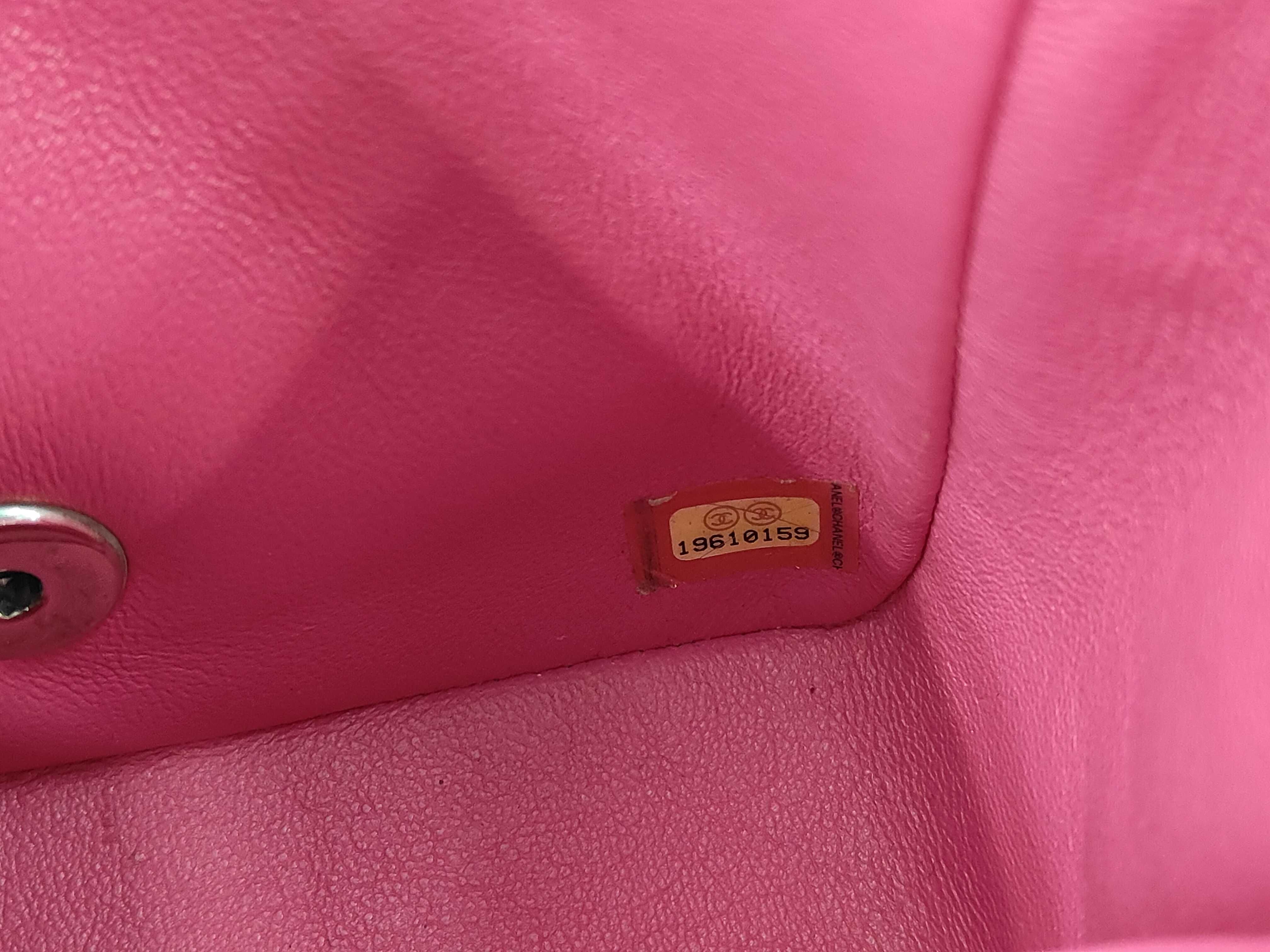 Hot Pink Lambskin CF17 Silver Hardware Single Flap Chain Shoulder Bag (Serial Number 19) — view 12