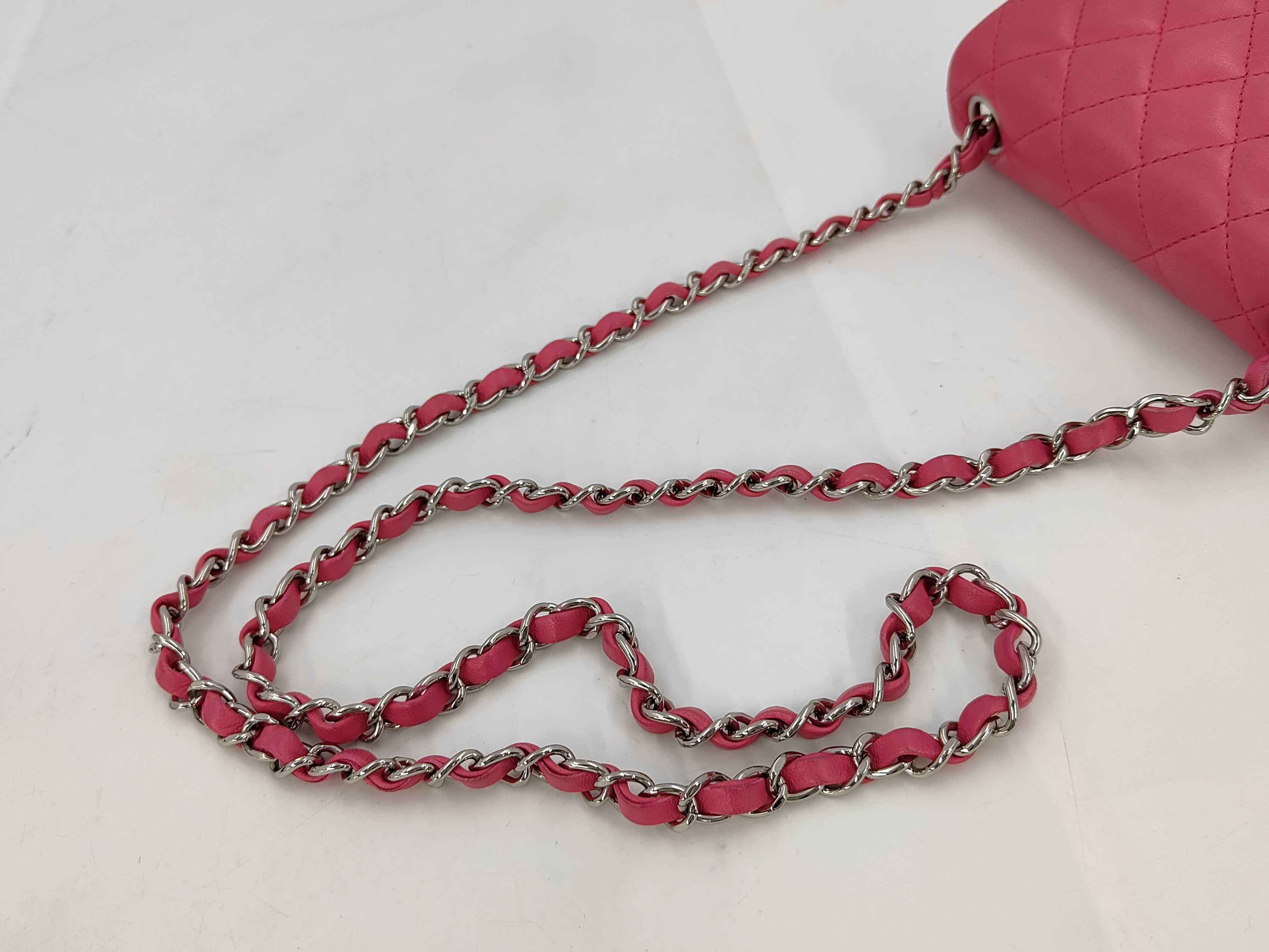 Hot Pink Lambskin CF17 Silver Hardware Single Flap Chain Shoulder Bag (Serial Number 19) — view 3