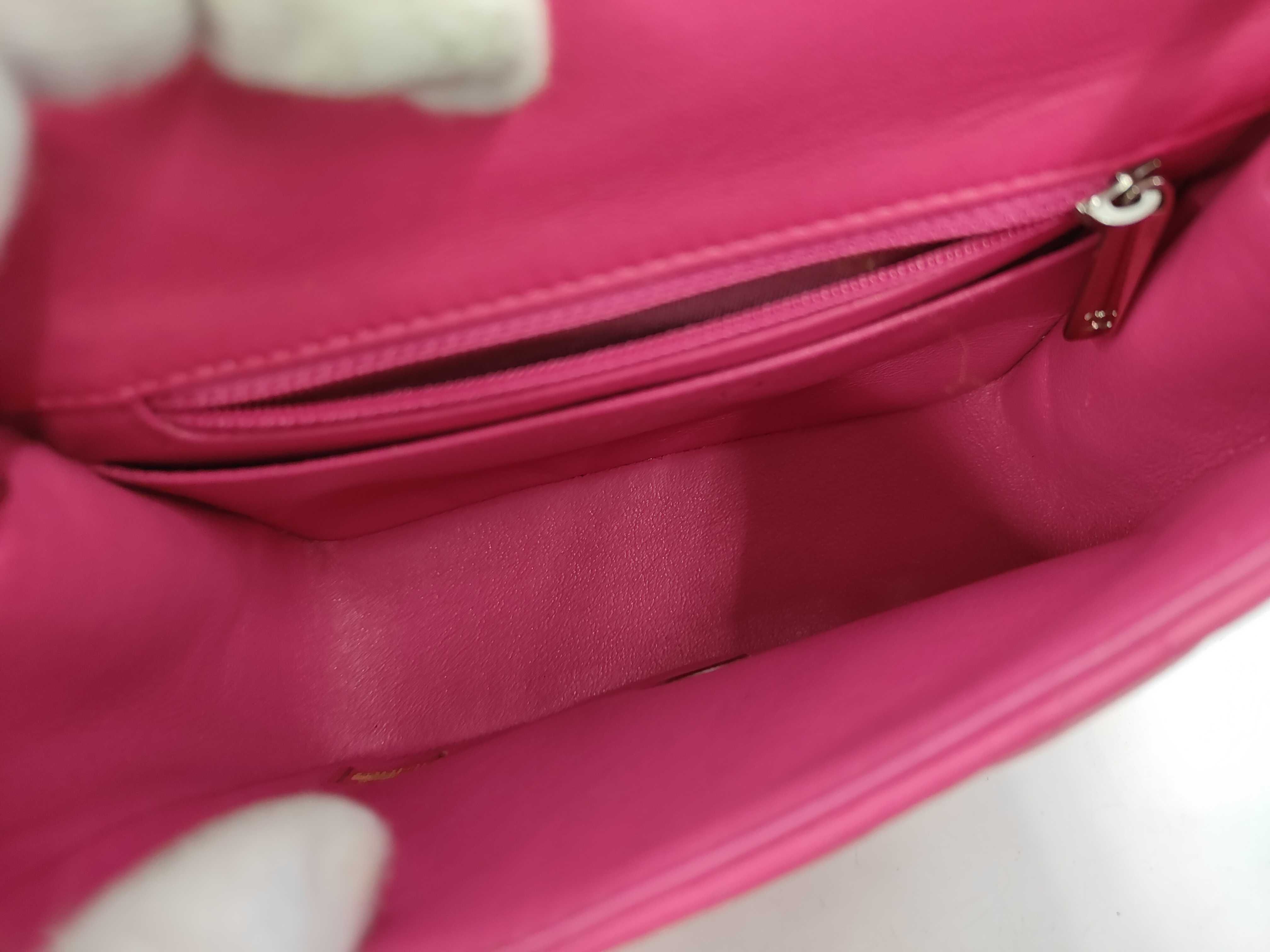 Hot Pink Lambskin CF17 Silver Hardware Single Flap Chain Shoulder Bag (Serial Number 19) — view 9