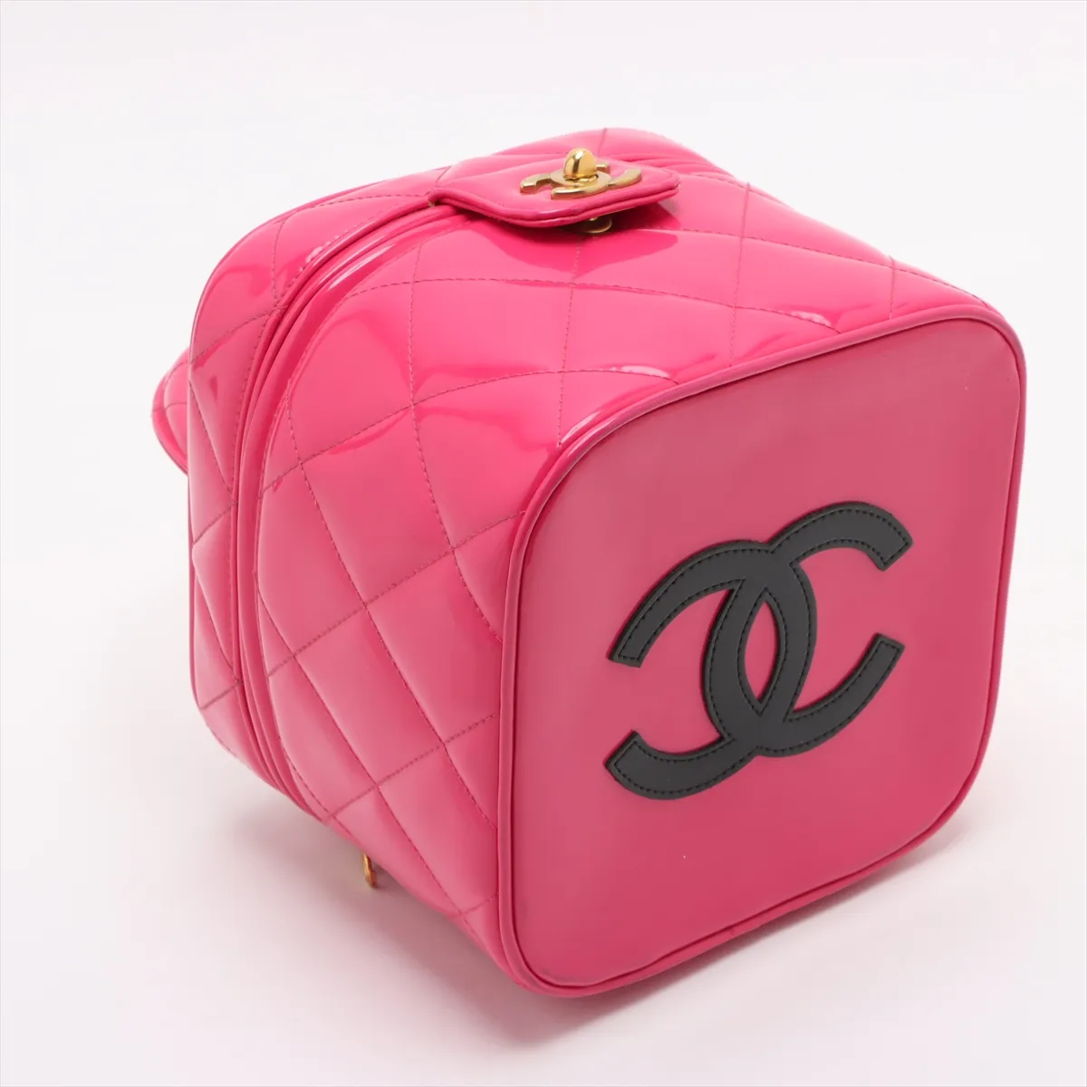 [Individually wrapped] Chanel Matelasse patent leather vanity bag pink gold hardware — view 4