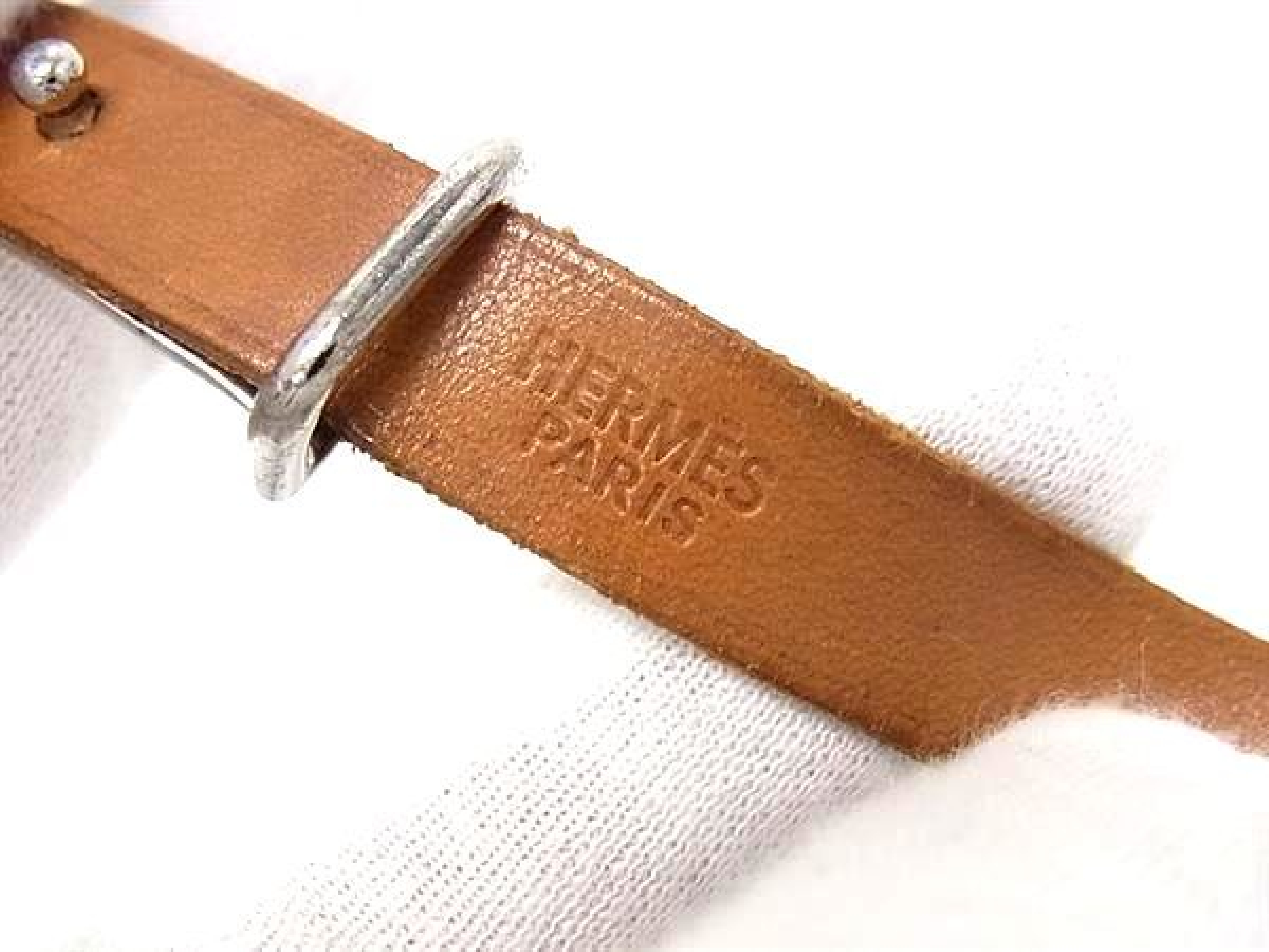 Api 2 Leather Bracelet/Bangle with Silver Hardware, 3-strand, E stamp, Brown, FY4102 — view 4