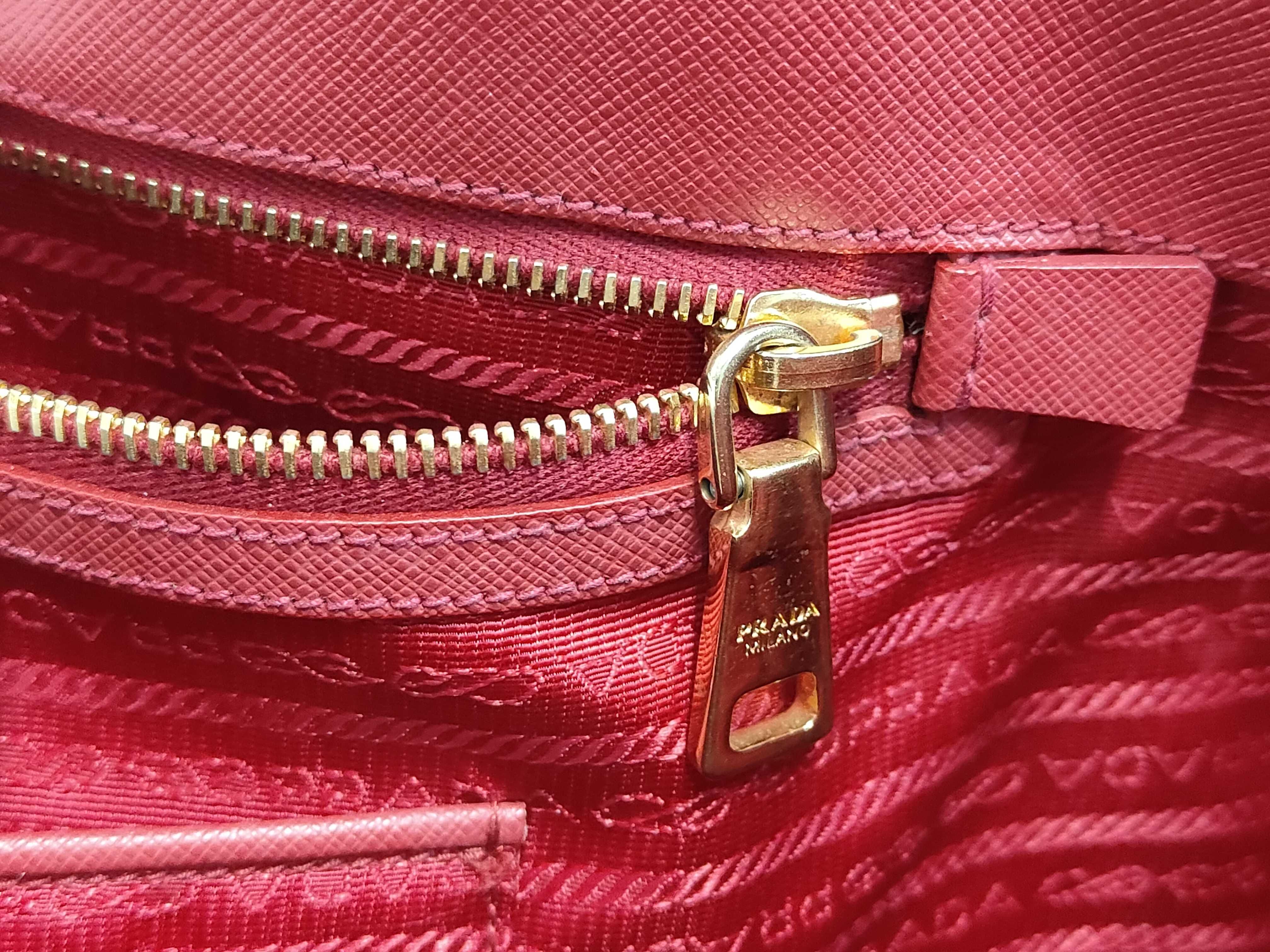 Large Open Tote Bag, Red Saffiano Leather, Gold Hardware. — view 9