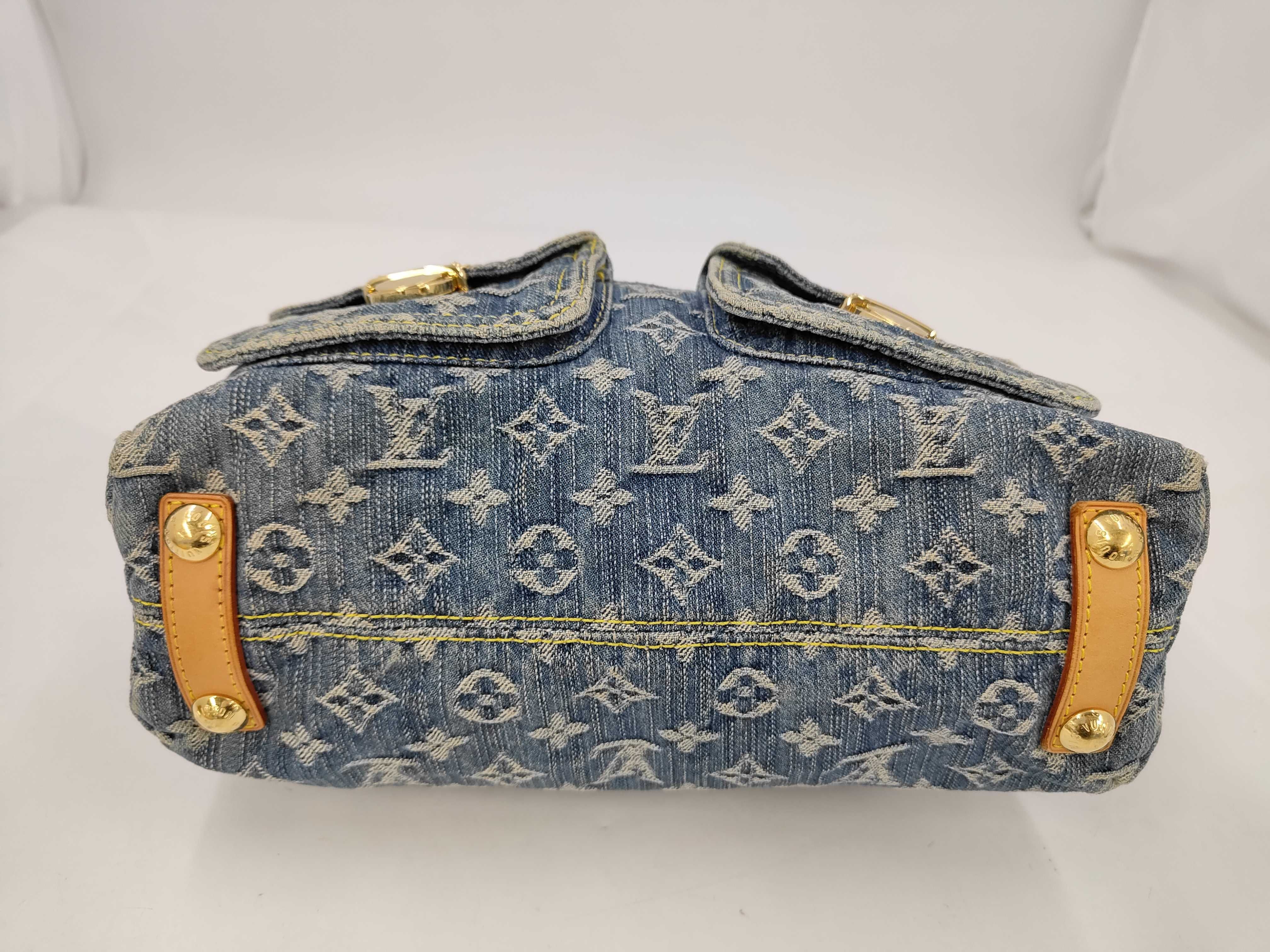 Monogram Denim Baggy Blue 2-Way Shoulder Bag with 2 Straps — view 3
