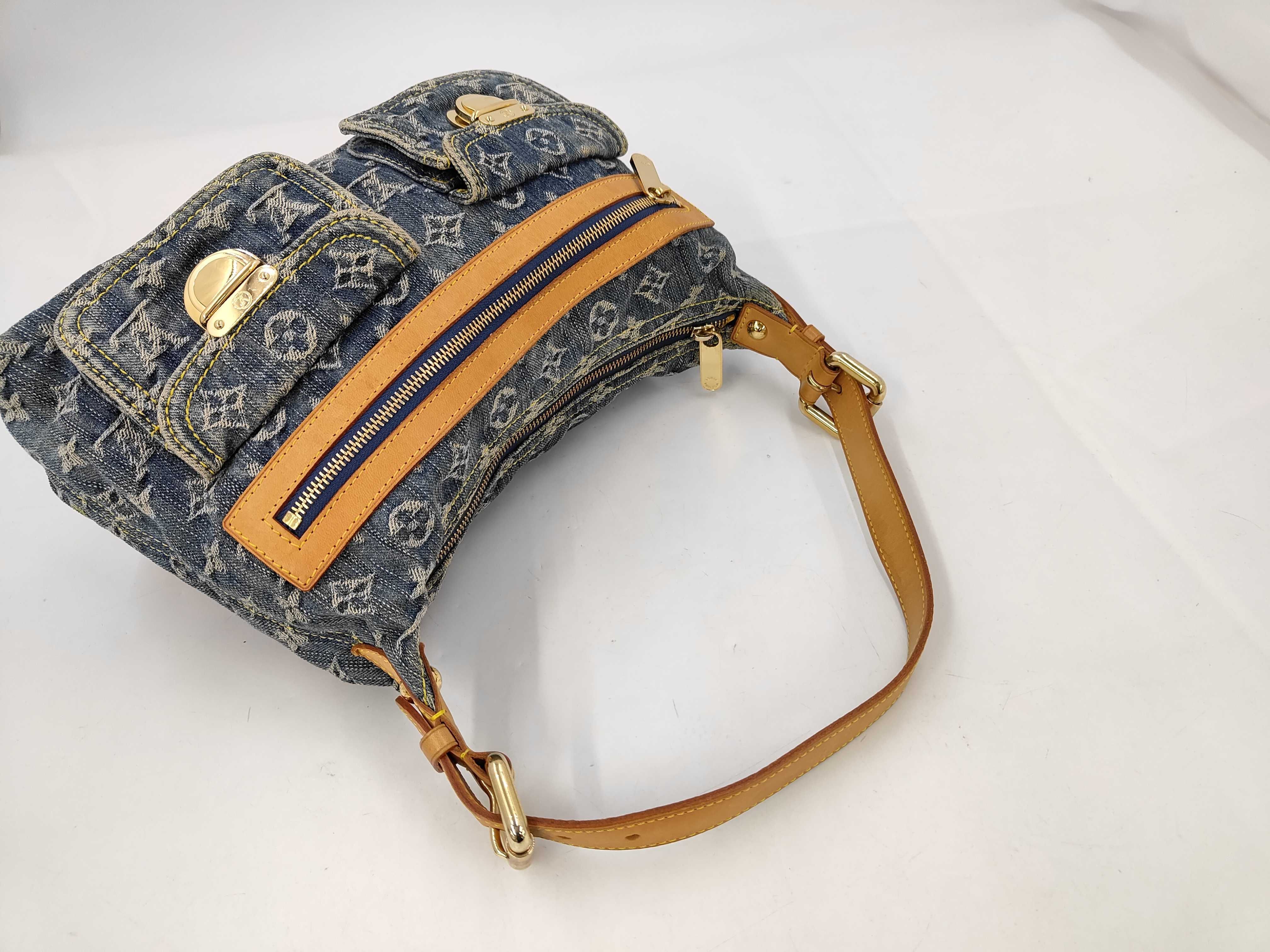 Monogram Denim Baggy Blue 2-Way Shoulder Bag with 2 Straps — view 6
