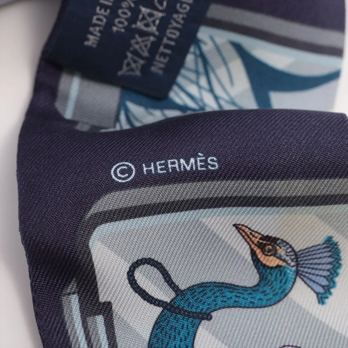 Twilly HERMES STORY Scarf Silk Navy Thread — view 3