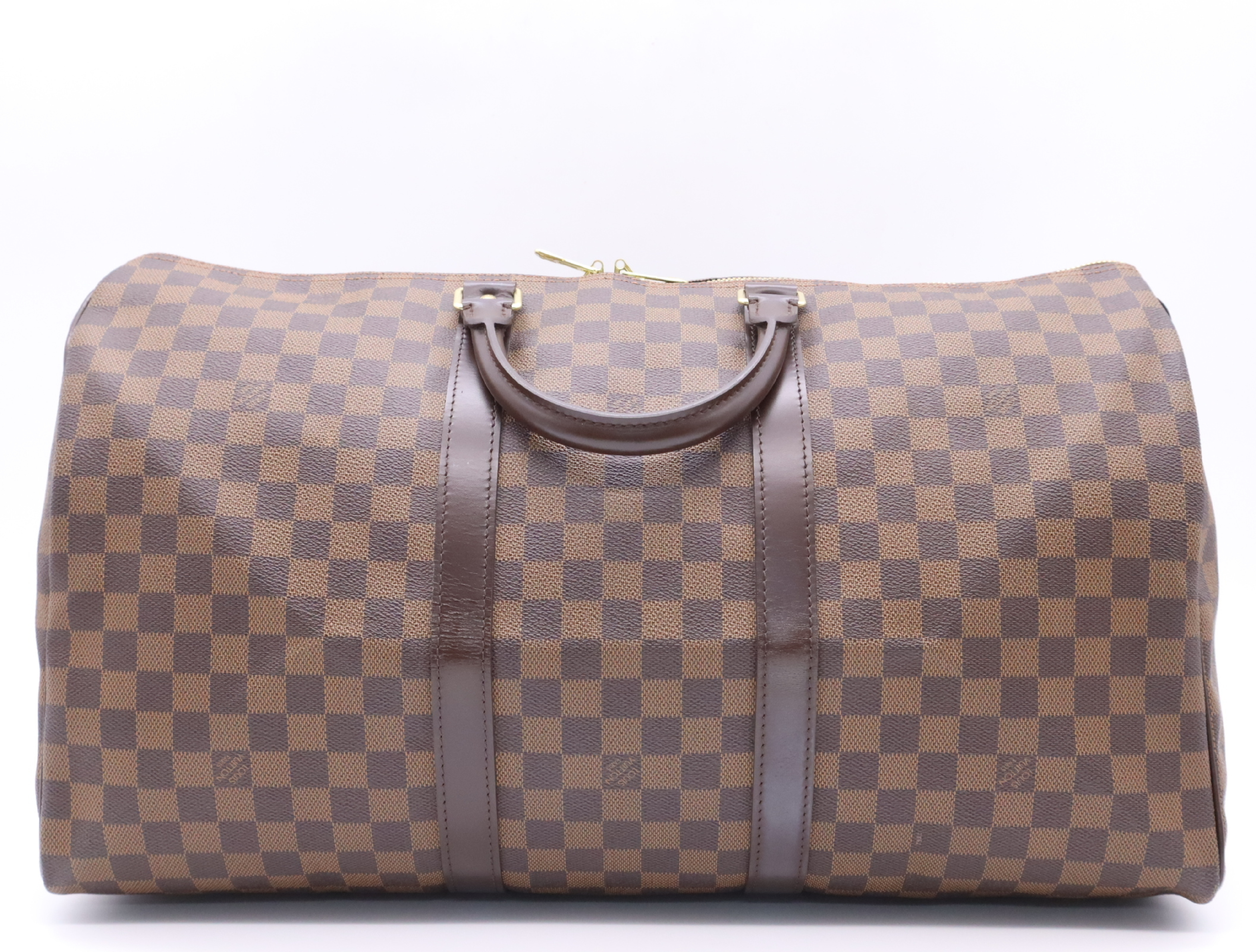N41427 Damier Keepall 50 Boston bag with name tag, handle strap, and dust bag. — view 2