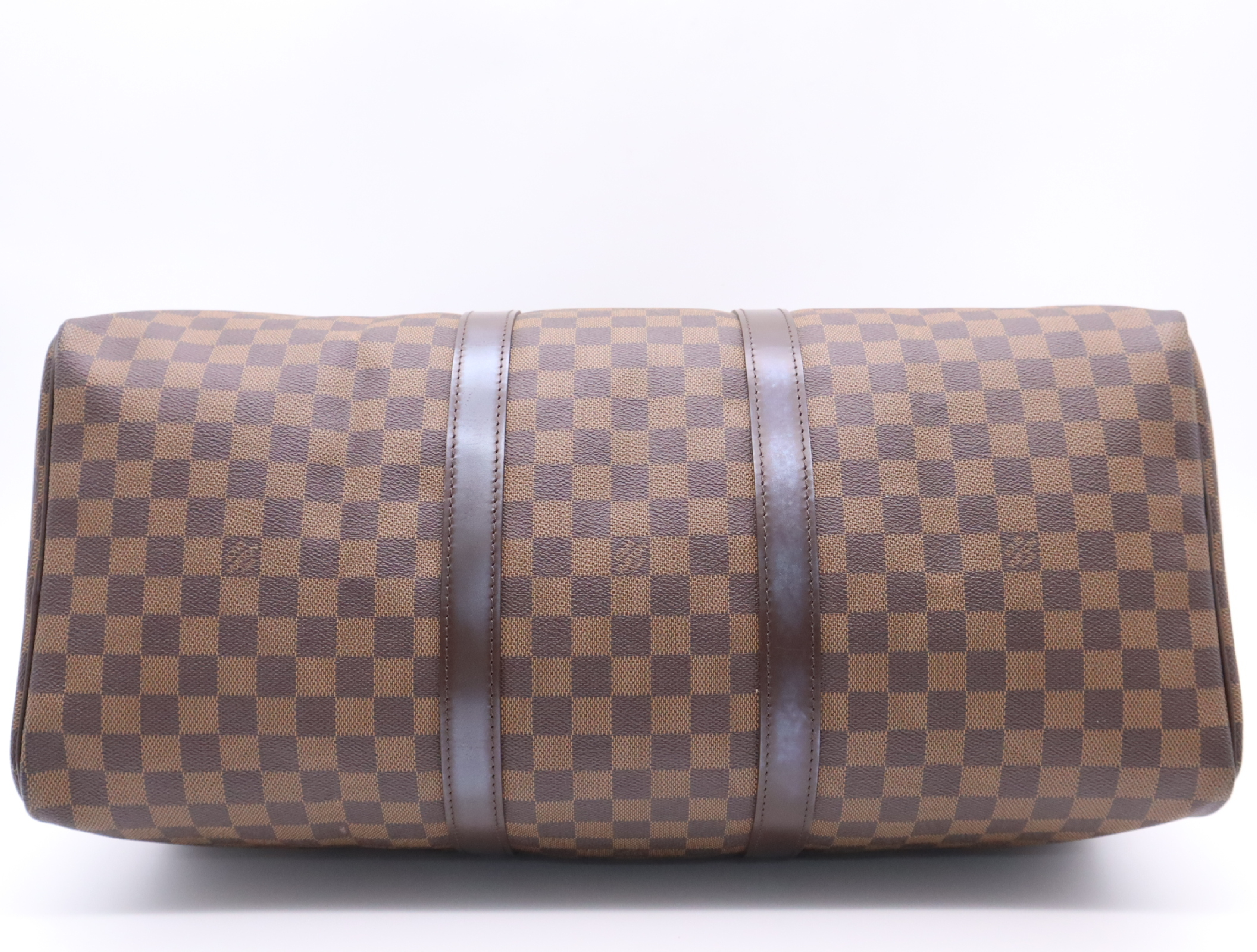 N41427 Damier Keepall 50 Boston bag with name tag, handle strap, and dust bag. — view 4