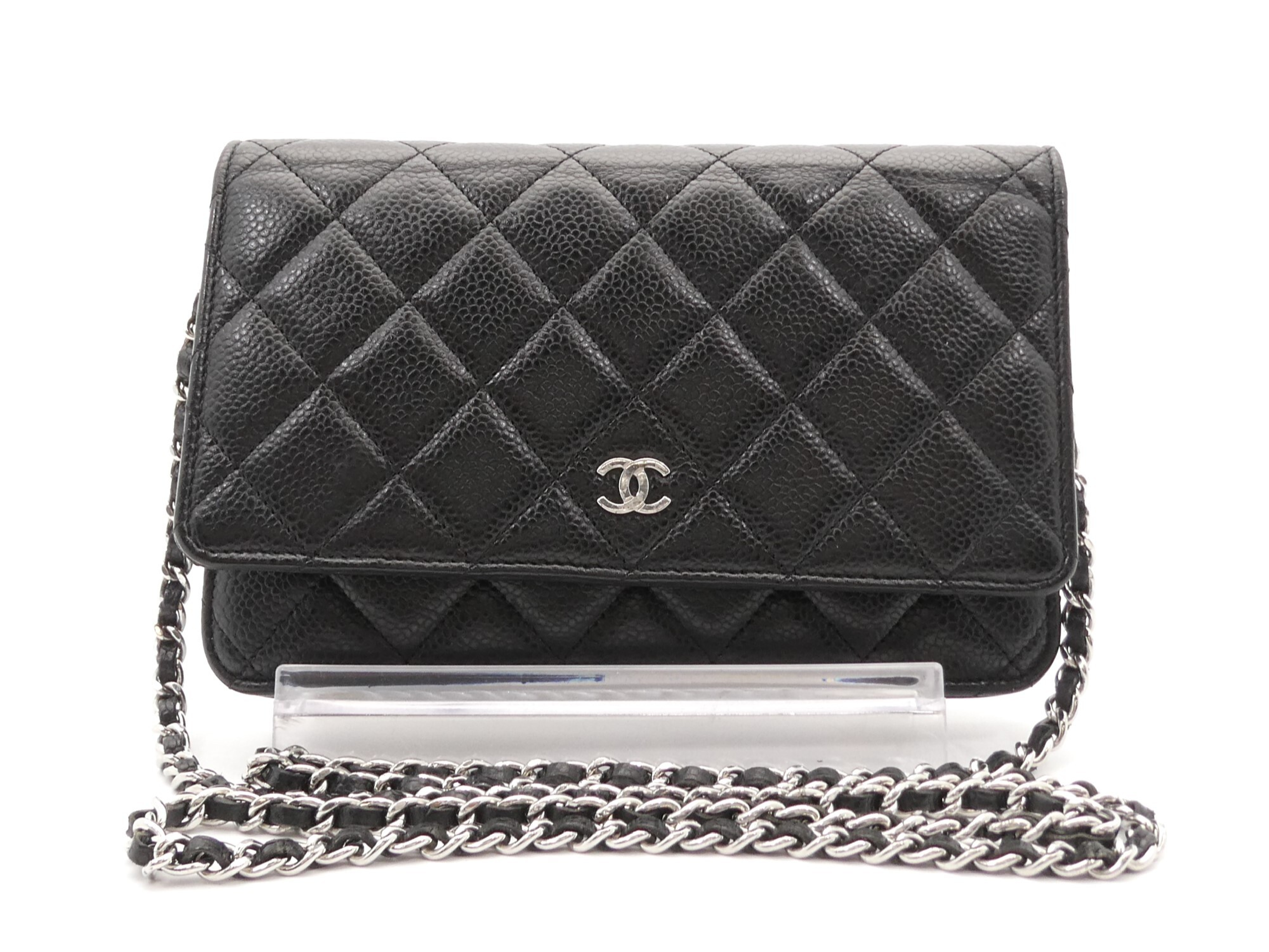 Matelassé Coco Mark Caviar Skin Chain Wallet Shoulder Bag