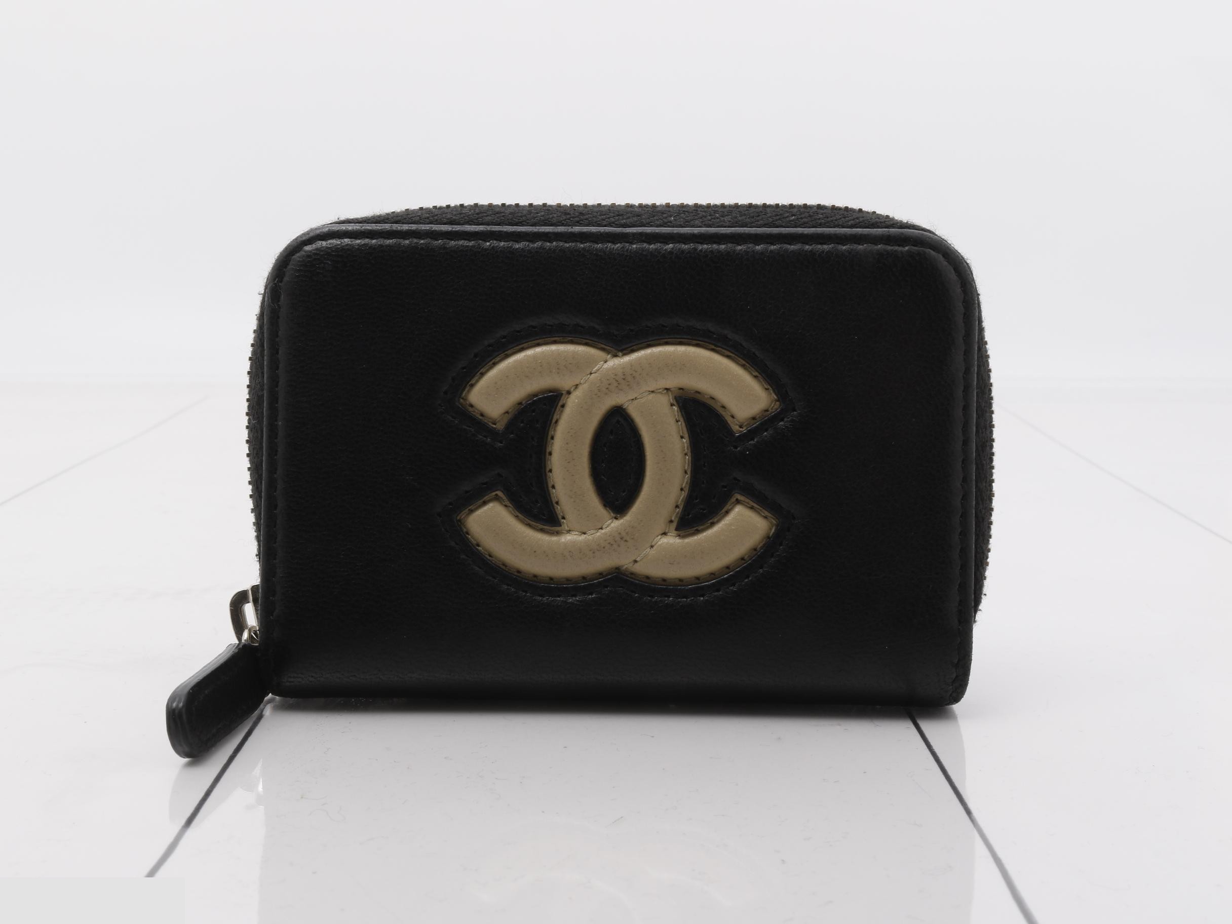 Coco Mark Compact Wallet, Black, Silver, Lambskin