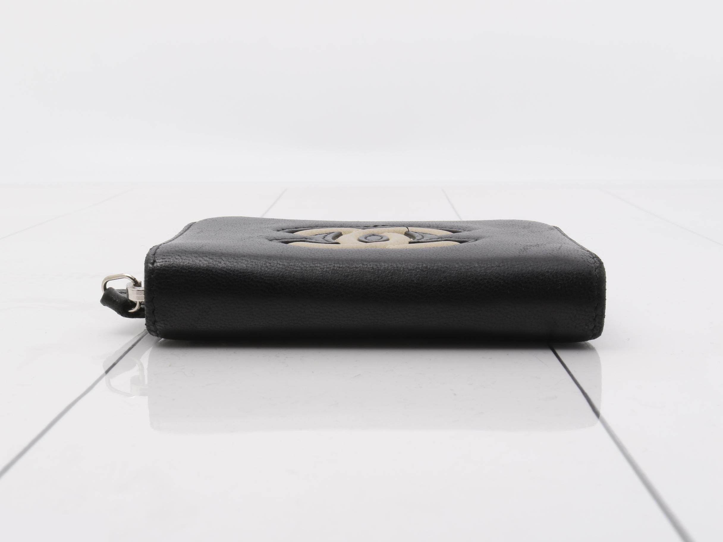 Coco Mark Compact Wallet, Black, Silver, Lambskin — view 3