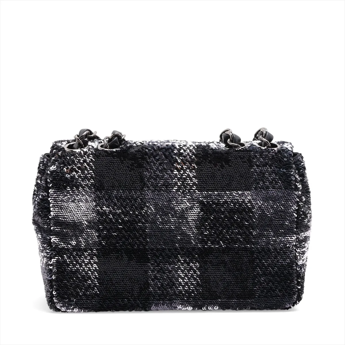 Chocolate Bar Sequin Single Flap Double Chain Bag, Black x Silver, Silver Hardware, Item Number 28299793 (Serial Number 28) — view 2