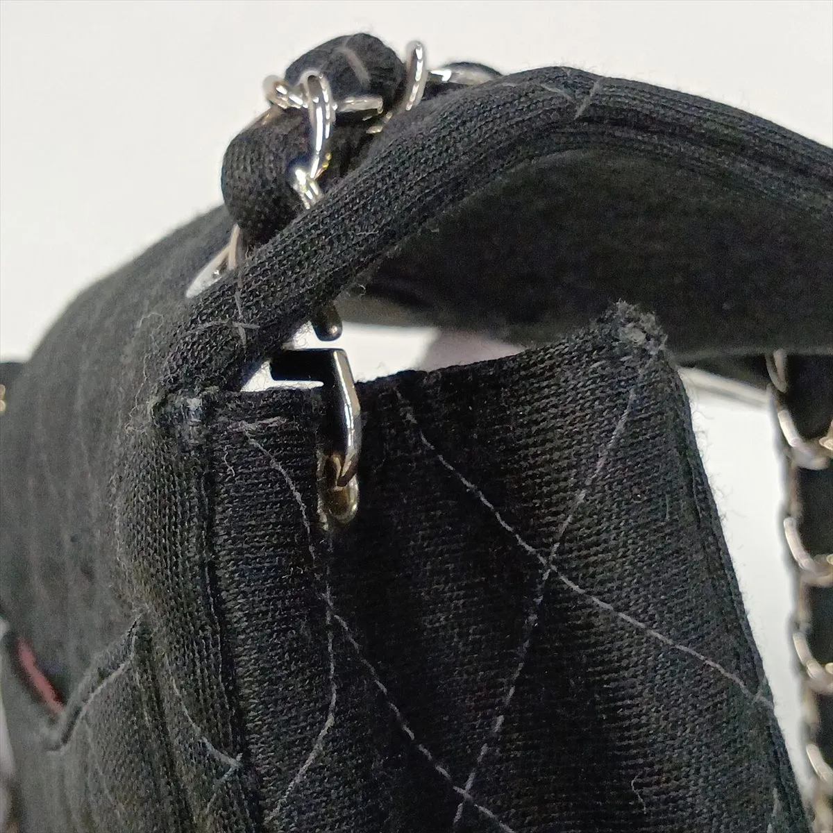 Mini Matelassé 17 Cotton Single Flap Single Chain Bag, Black with Silver Hardware, 6145445, Series 6, A01115 — view 15