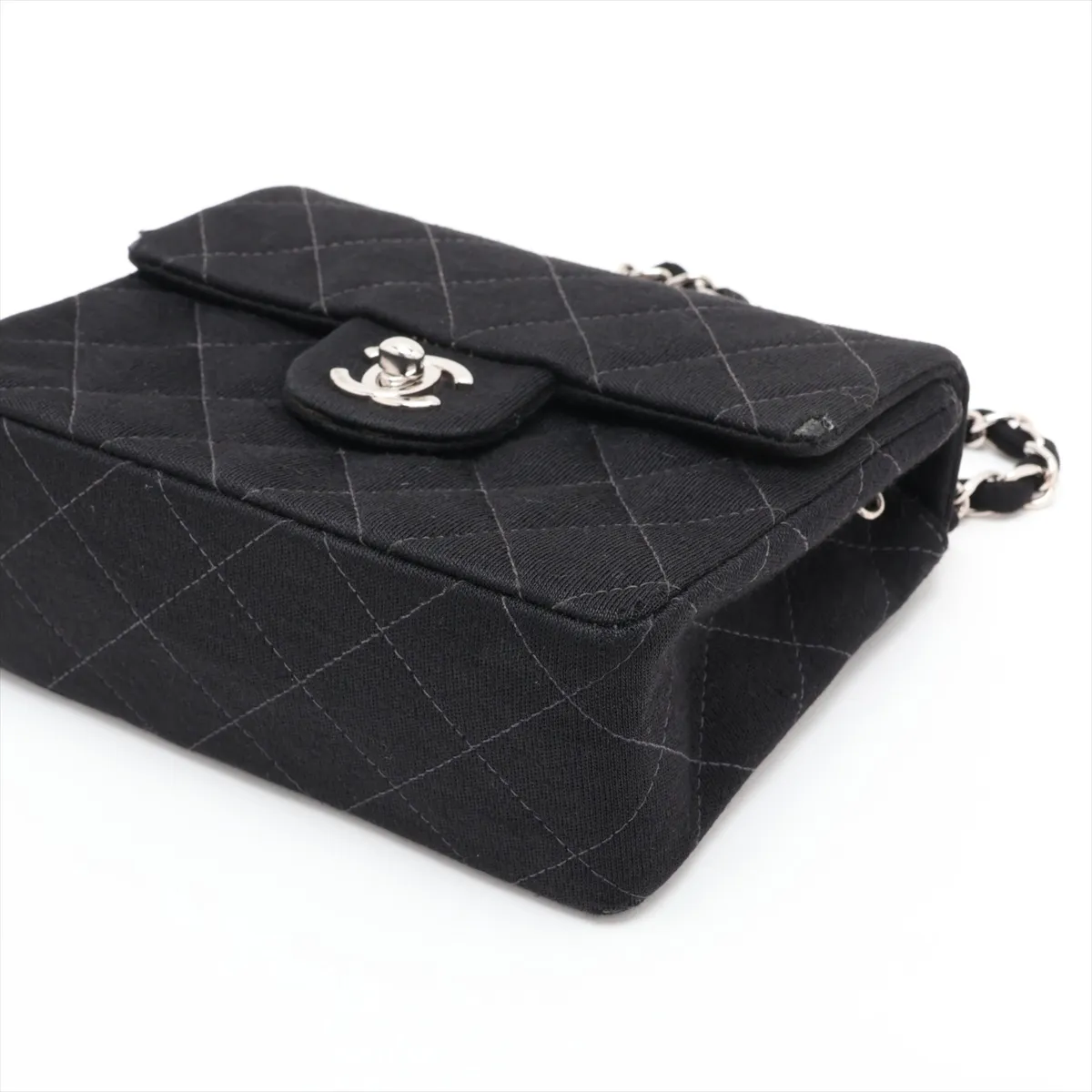 Mini Matelassé 17 Cotton Single Flap Single Chain Bag, Black with Silver Hardware, 6145445, Series 6, A01115 — view 3