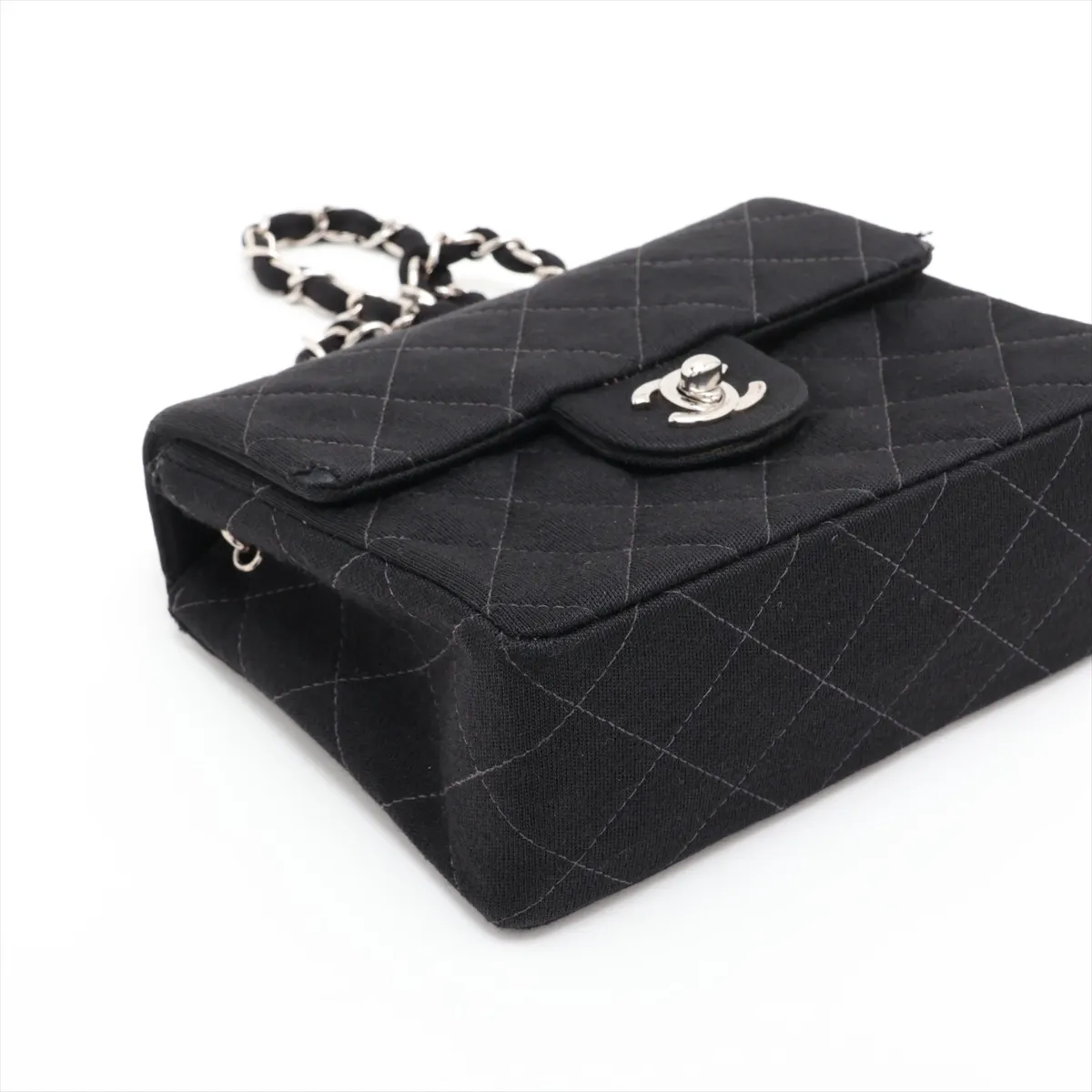 Mini Matelassé 17 Cotton Single Flap Single Chain Bag, Black with Silver Hardware, 6145445, Series 6, A01115 — view 4