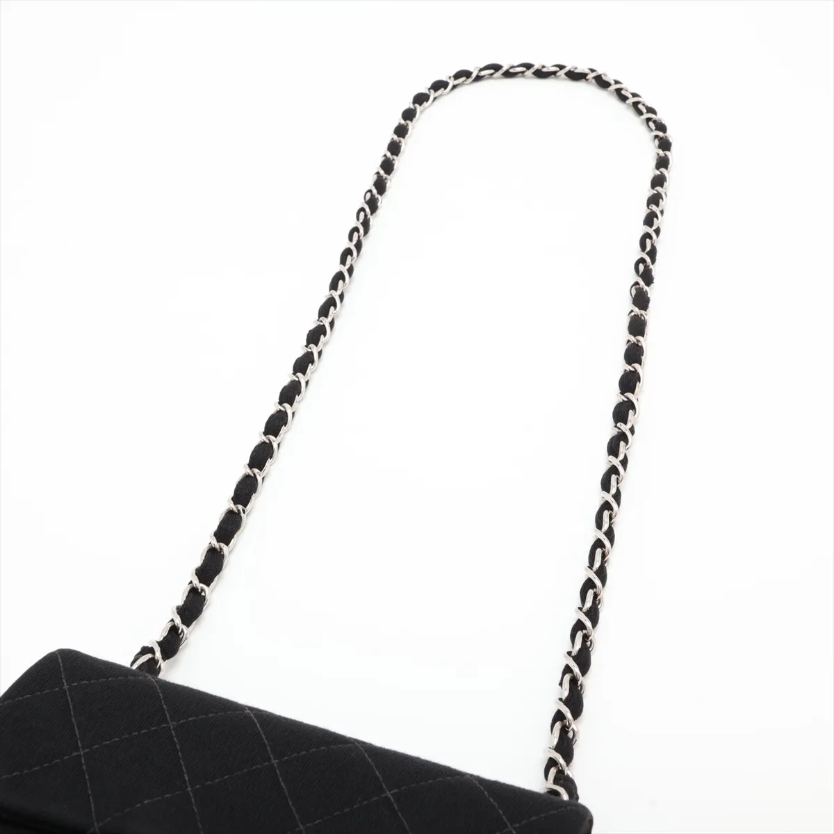 Mini Matelassé 17 Cotton Single Flap Single Chain Bag, Black with Silver Hardware, 6145445, Series 6, A01115 — view 5