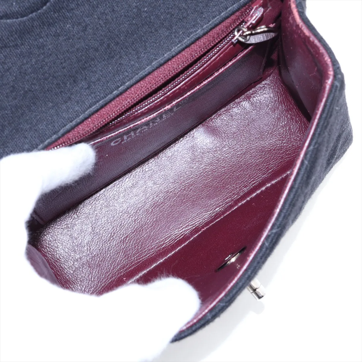 Mini Matelassé 17 Cotton Single Flap Single Chain Bag, Black with Silver Hardware, 6145445, Series 6, A01115 — view 6