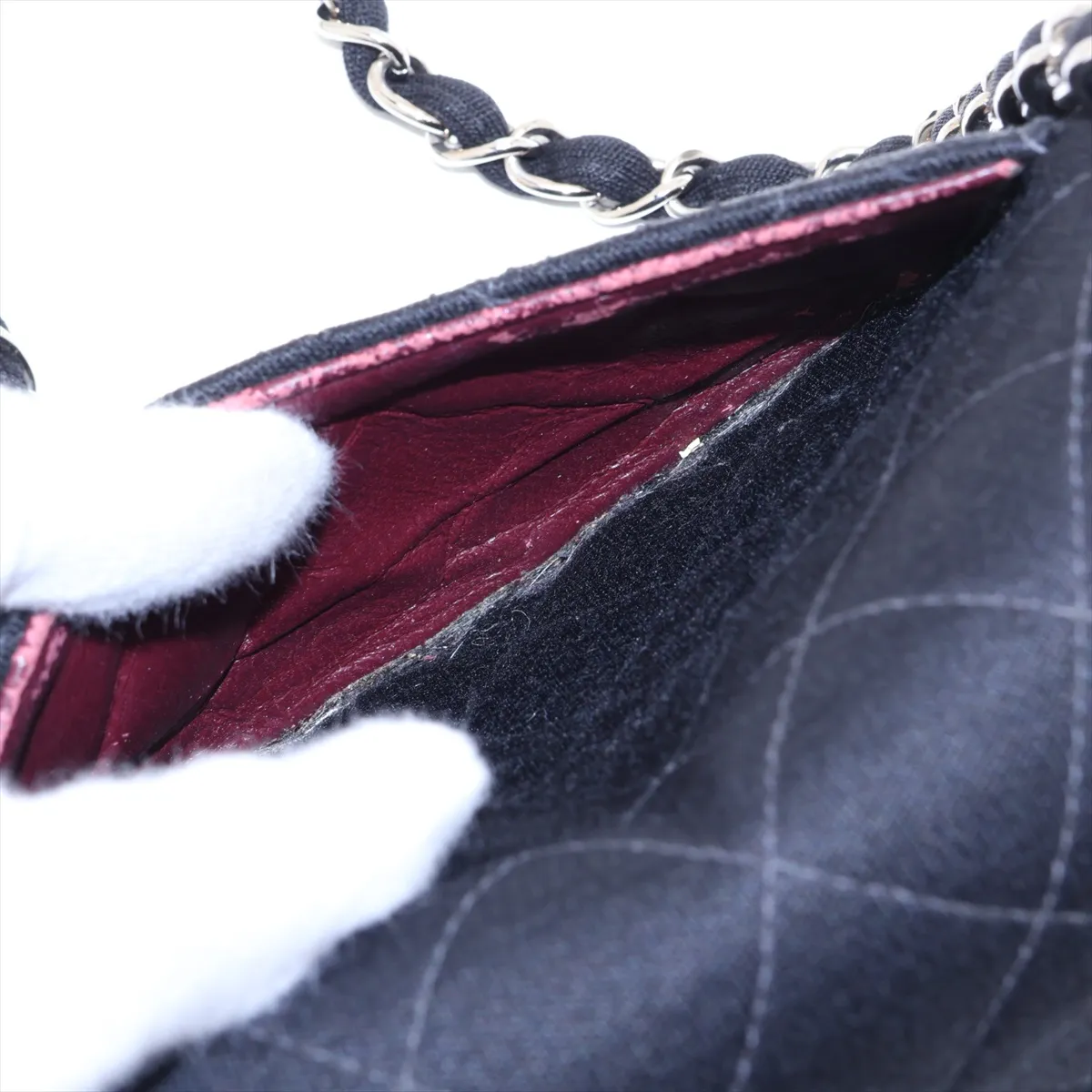 Mini Matelassé 17 Cotton Single Flap Single Chain Bag, Black with Silver Hardware, 6145445, Series 6, A01115 — view 9