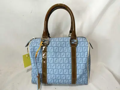 Mamma Hardware Denim Canvas Mini Boston Handbag