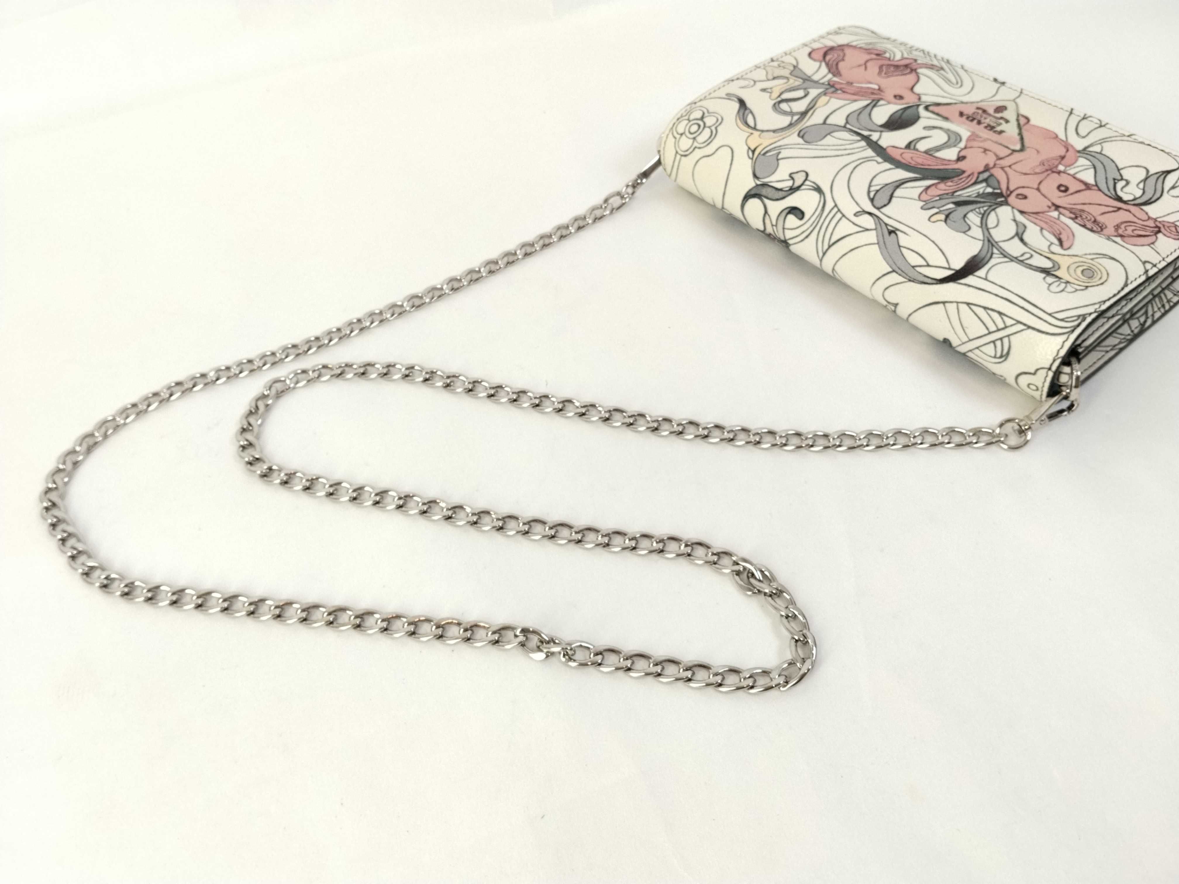 leather chain wallet, beige, 1BP012, with mirror, shoulder bag. — view 3