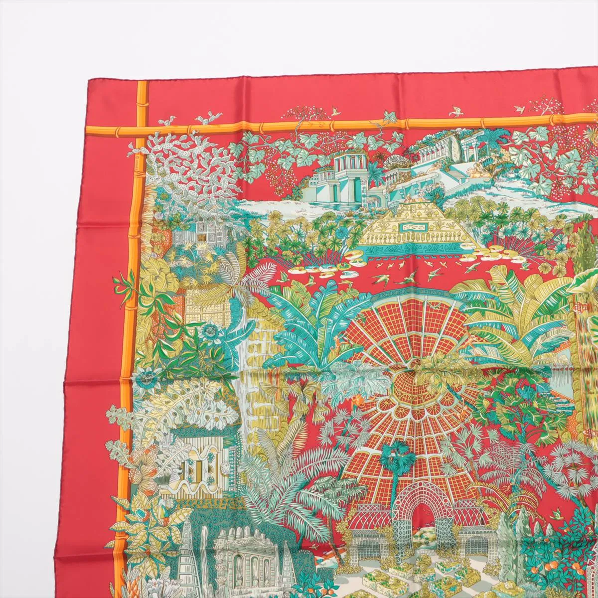 Carre 90 JARDINS d'Hiver (Winter Garden) Scarf, Silk, Red, Shows signs of wear, — view 2