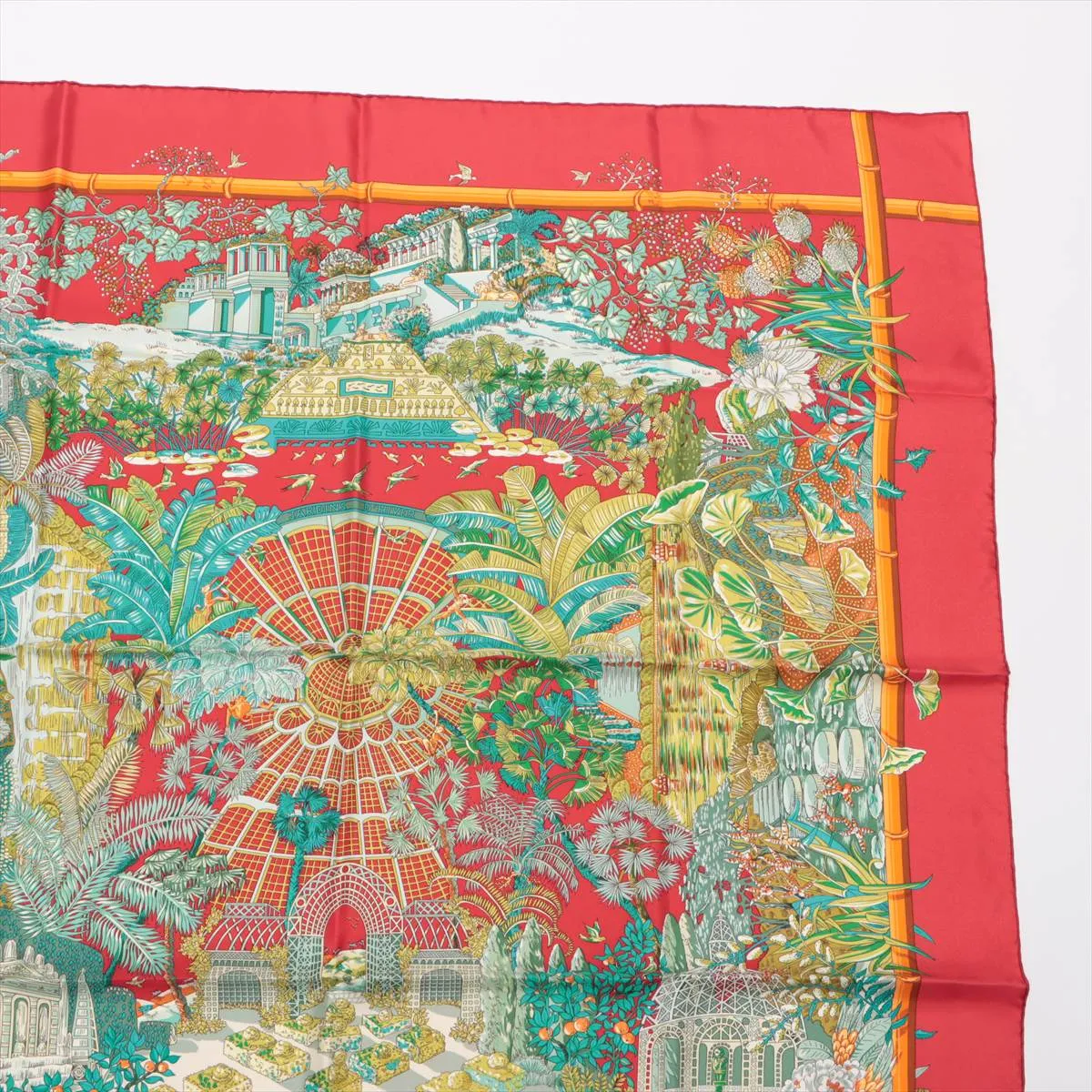 Carre 90 JARDINS d'Hiver (Winter Garden) Scarf, Silk, Red, Shows signs of wear, — view 3