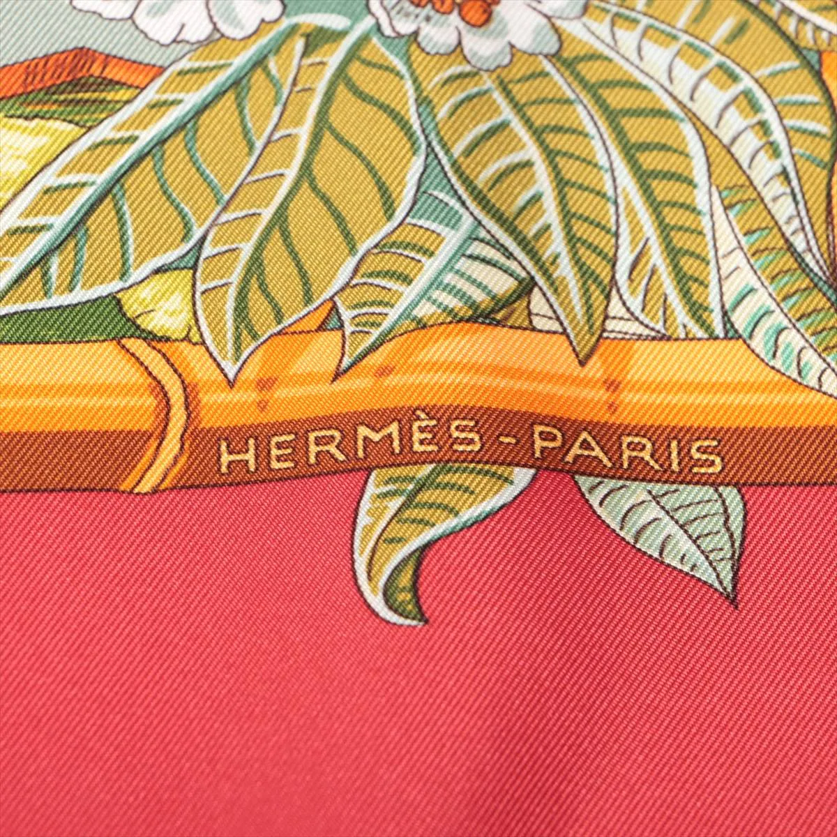 Carre 90 JARDINS d'Hiver (Winter Garden) Scarf, Silk, Red, Shows signs of wear, — view 6