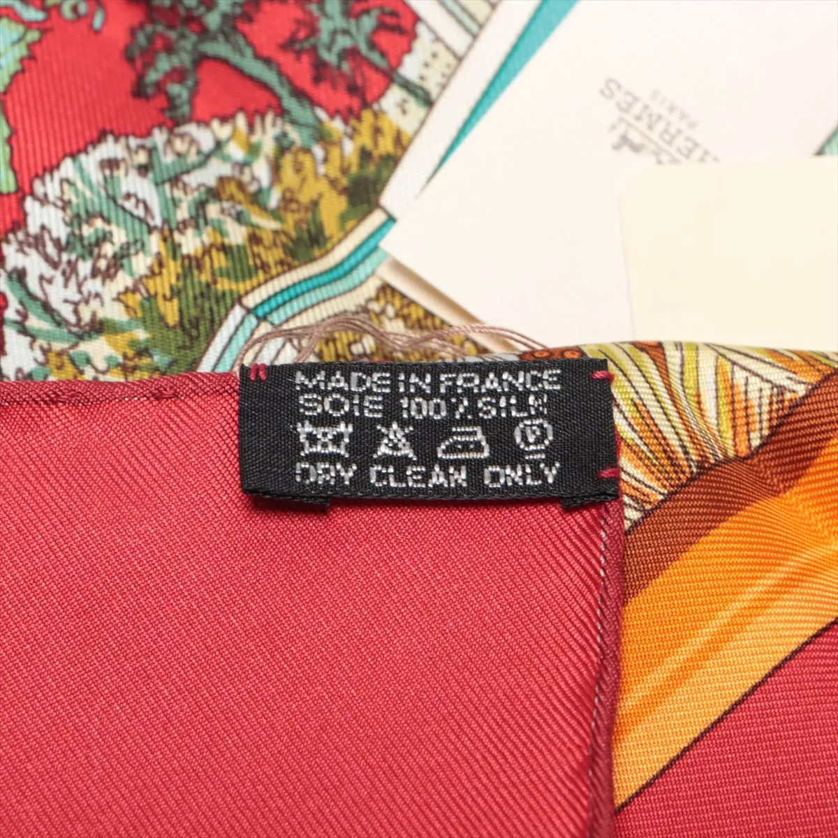 Carre 90 JARDINS d'Hiver (Winter Garden) Scarf, Silk, Red, Shows signs of wear, — view 7