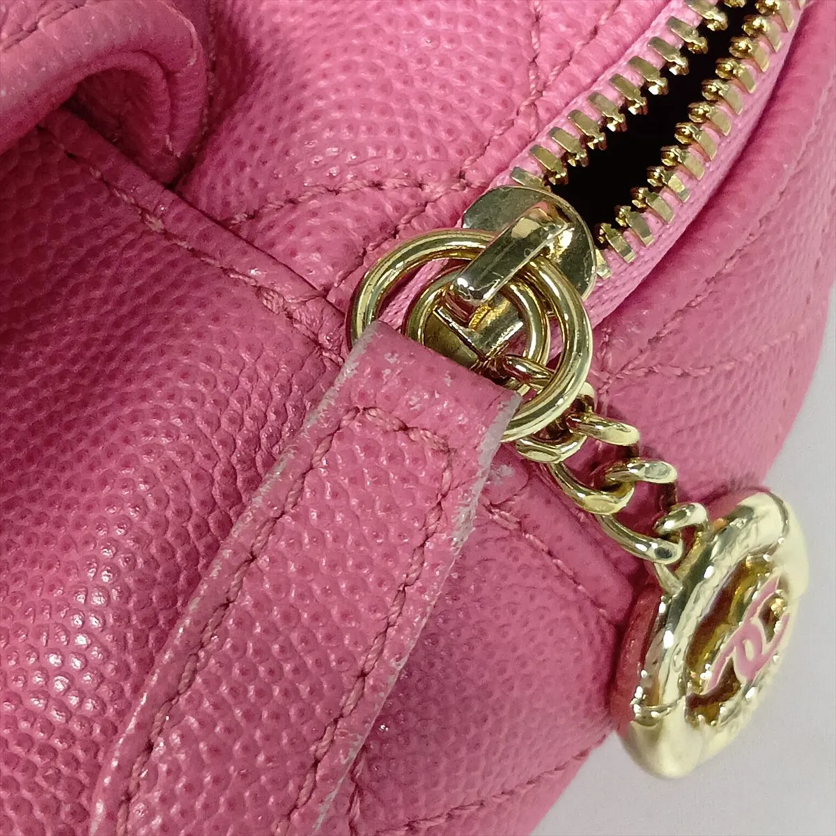 Matelassé Caviar Skin Chain Backpack, Pink with Gold Hardware, 26925387, Serial Number 26 — view 12