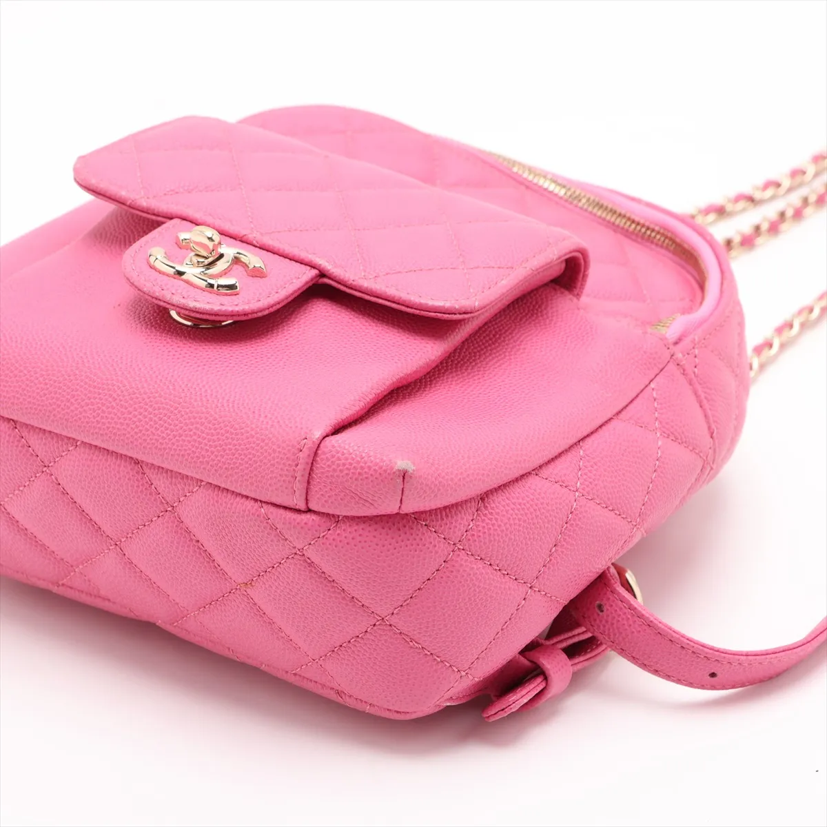 Matelassé Caviar Skin Chain Backpack, Pink with Gold Hardware, 26925387, Serial Number 26 — view 3