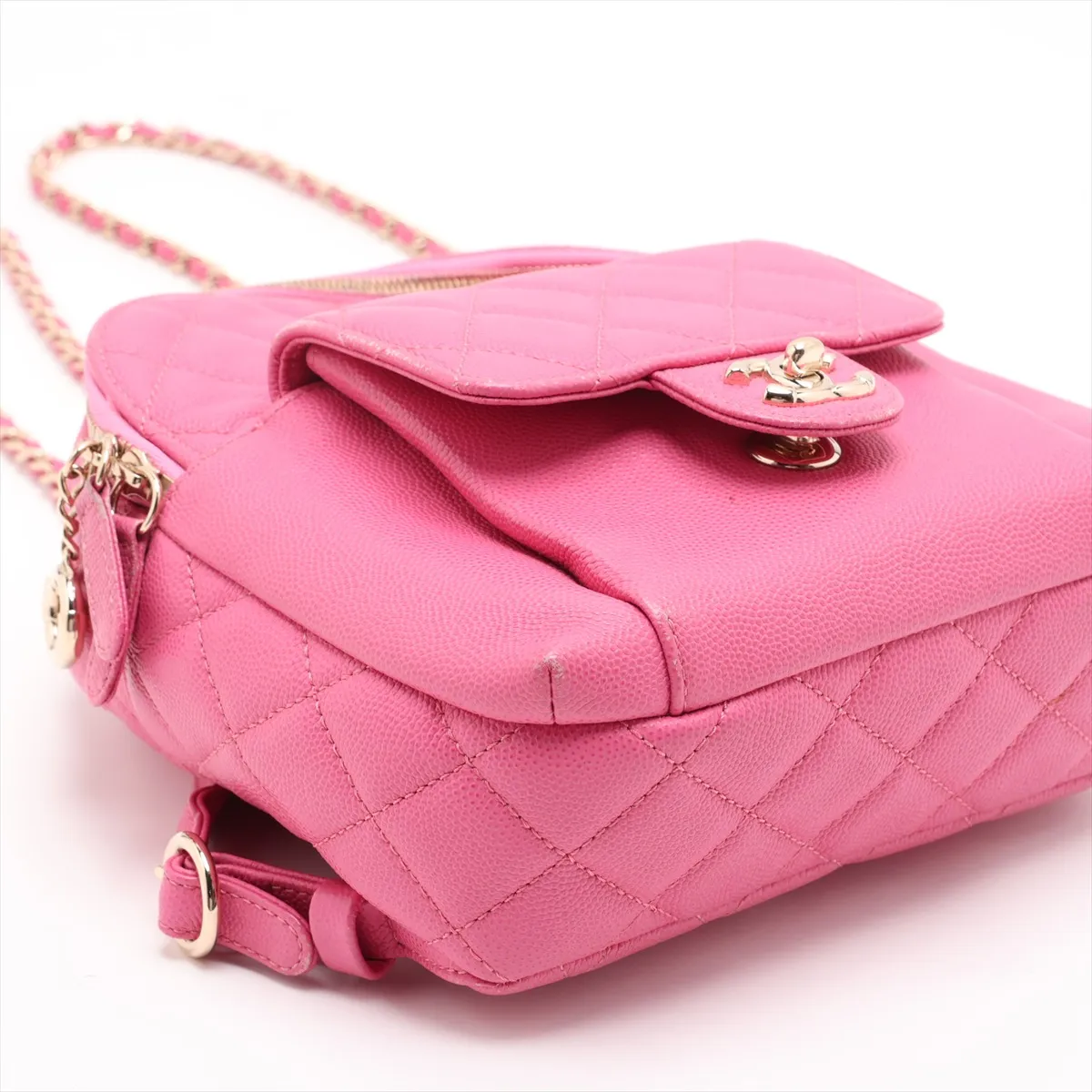 Matelassé Caviar Skin Chain Backpack, Pink with Gold Hardware, 26925387, Serial Number 26 — view 4