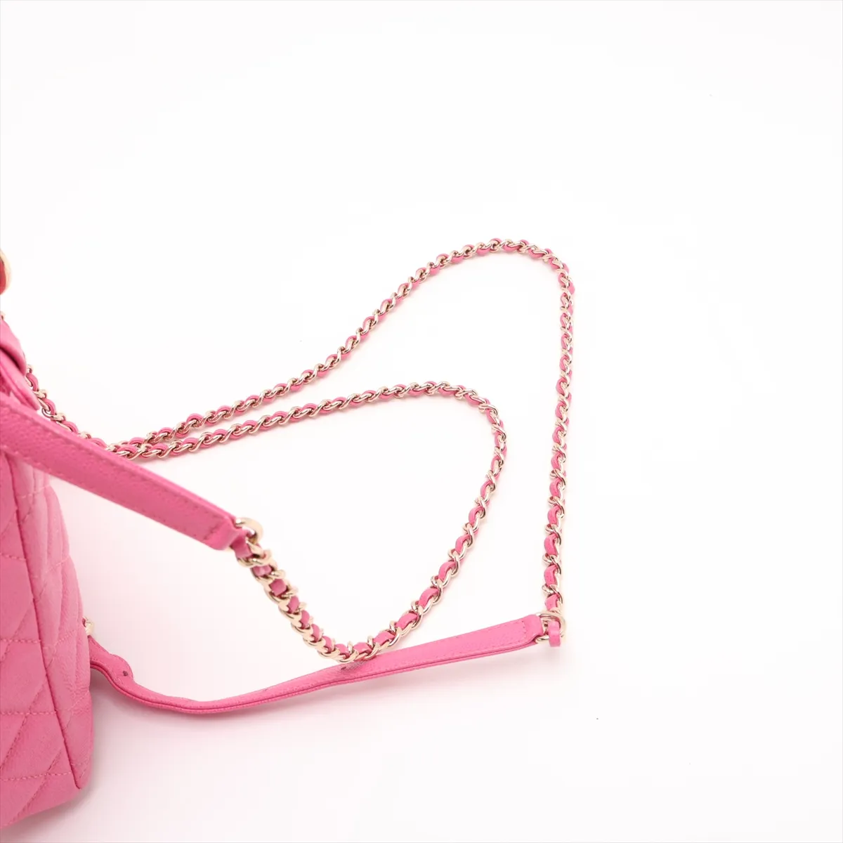 Matelassé Caviar Skin Chain Backpack, Pink with Gold Hardware, 26925387, Serial Number 26 — view 6