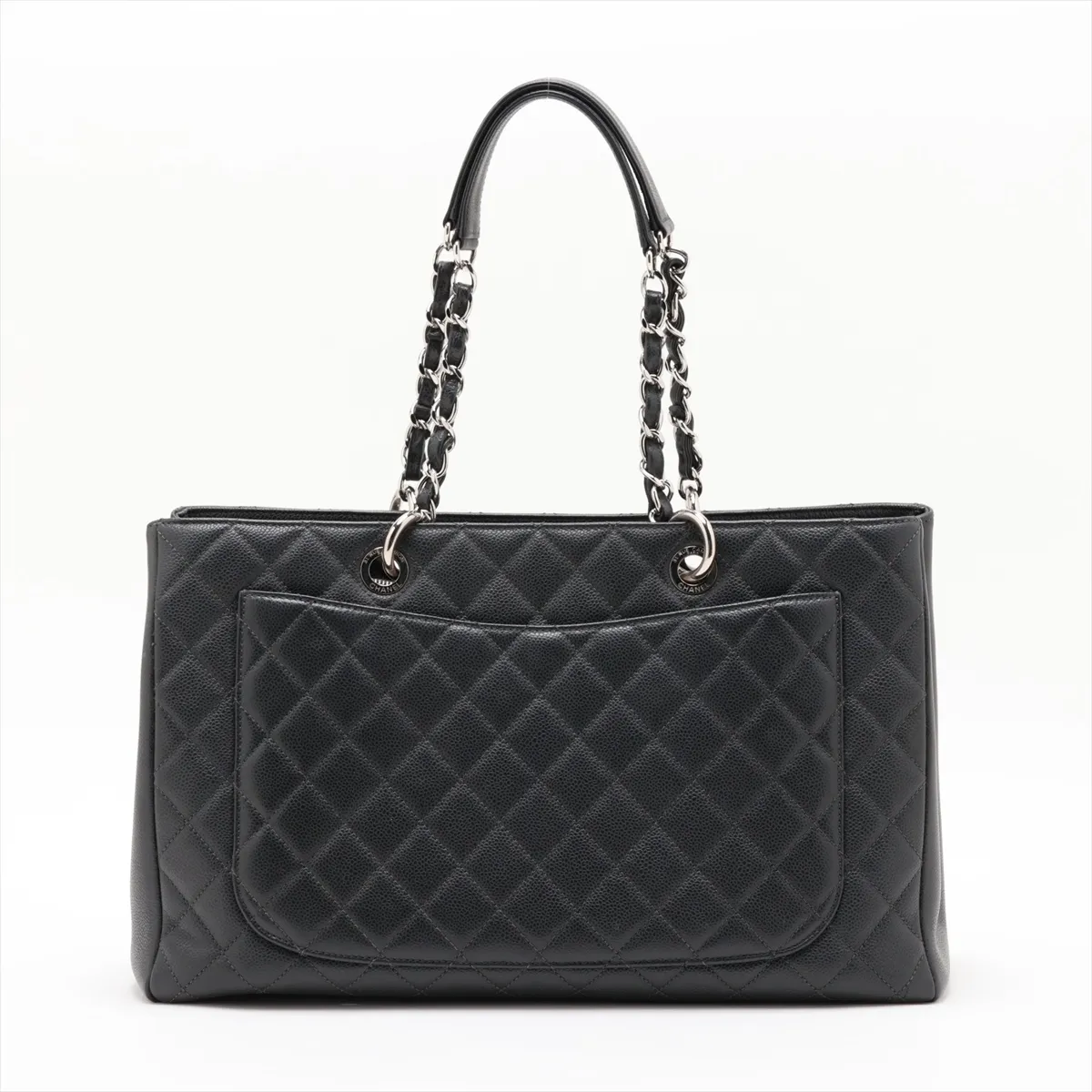 GST Caviar Skin Chain Tote Bag, Gray, Silver Hardware, 17952696, Serial Number 17 — view 2