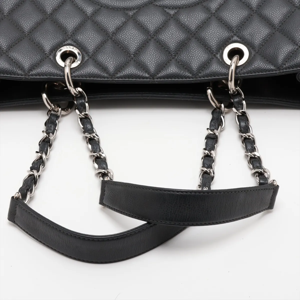 GST Caviar Skin Chain Tote Bag, Gray, Silver Hardware, 17952696, Serial Number 17 — view 5