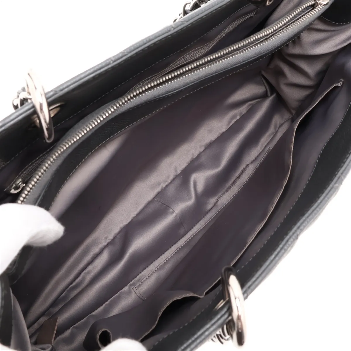 GST Caviar Skin Chain Tote Bag, Gray, Silver Hardware, 17952696, Serial Number 17 — view 8