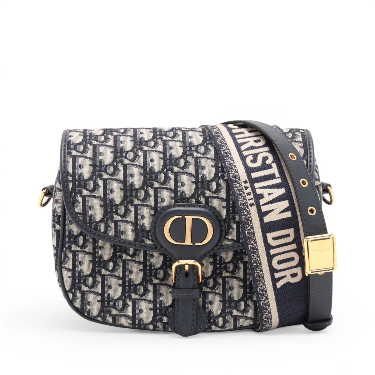 Oblique Bobby Canvas x Leather 2-Way Shoulder Bag, Navy