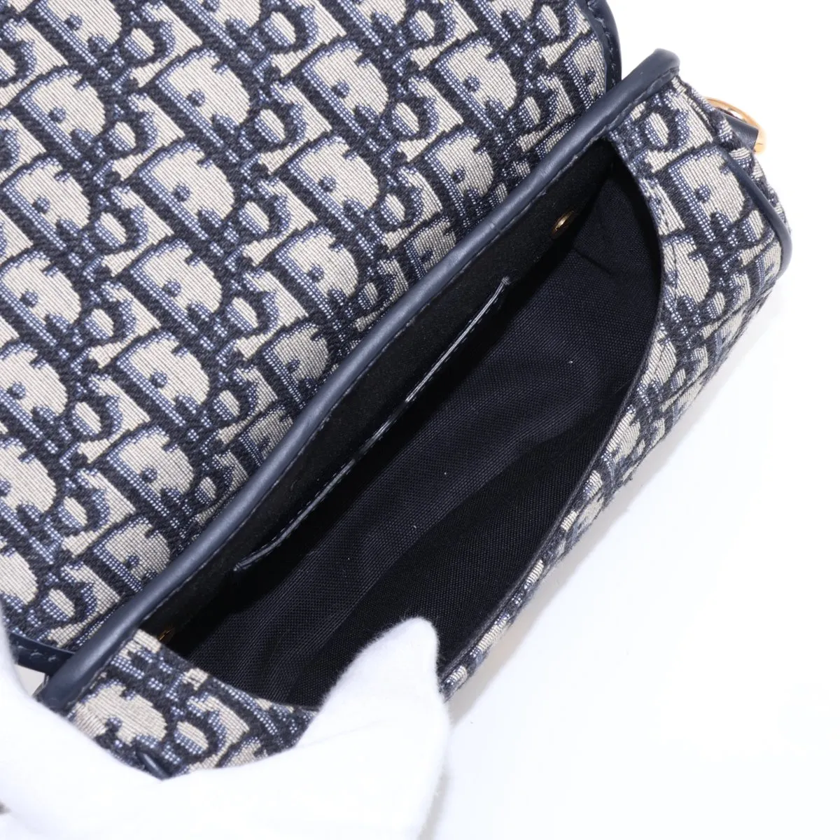 Oblique Bobby Canvas x Leather 2-Way Shoulder Bag, Navy — view 7