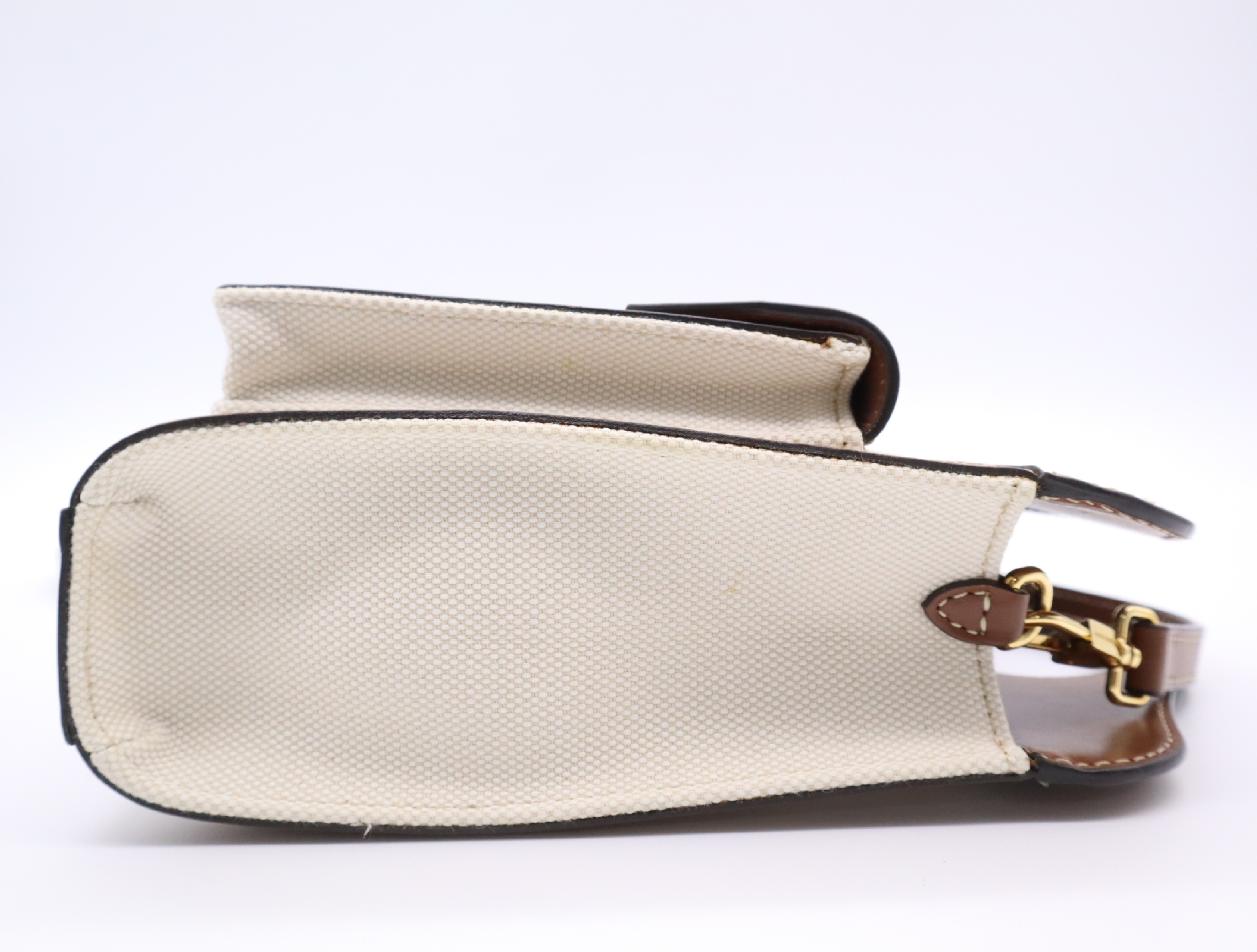 Cotton x Leather Logo Mini Pocket Bag, White/Brown, Gold Hardware, with Shoulder Strap (Shoulder Bag) — view 5